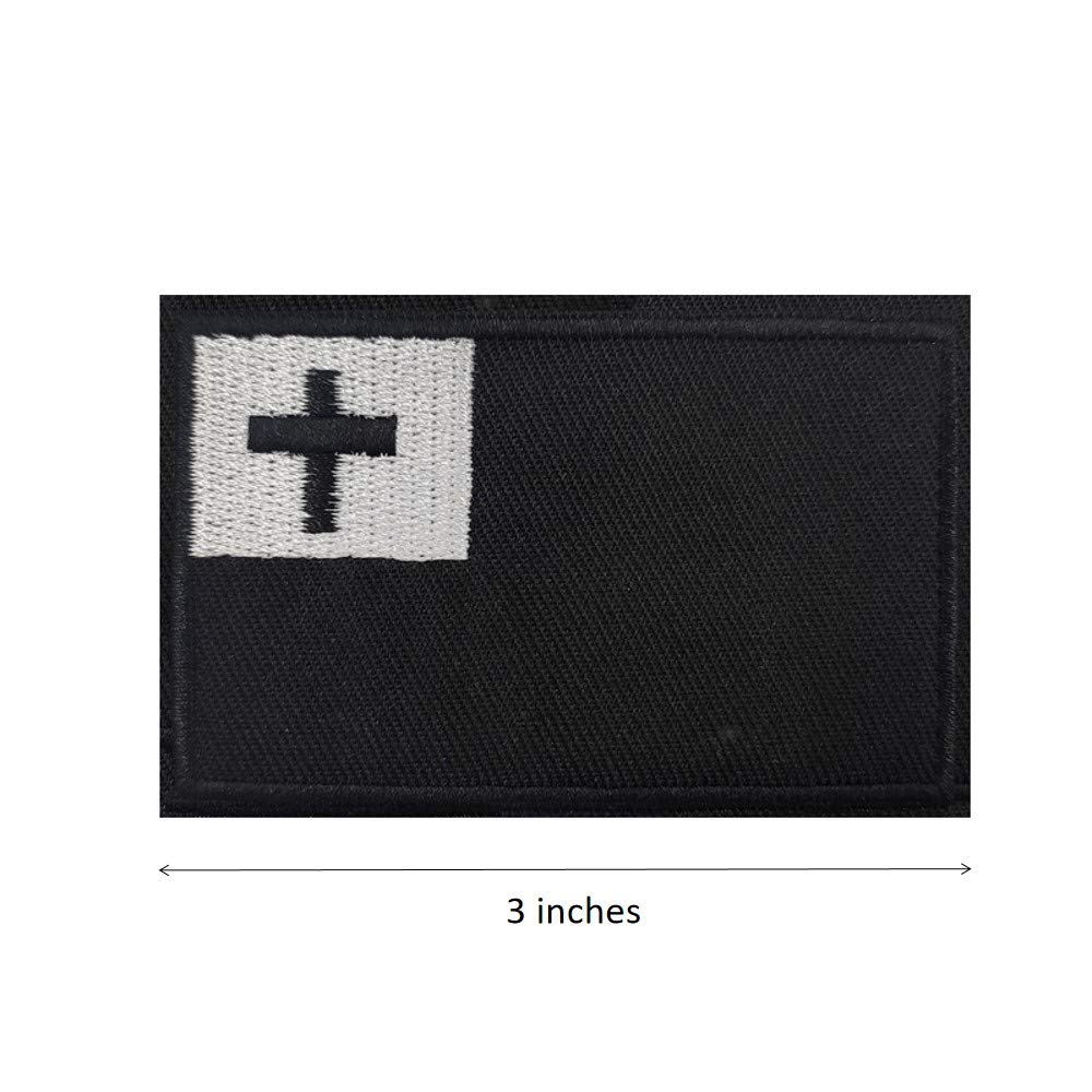 Black & White Christian Flag Embroidered Iron On Patches - Cute Religious Emblem for DIY Clothing, Backpacks & Hats - Perfect for Church Events, Youth Groups & Faith-Based Activities