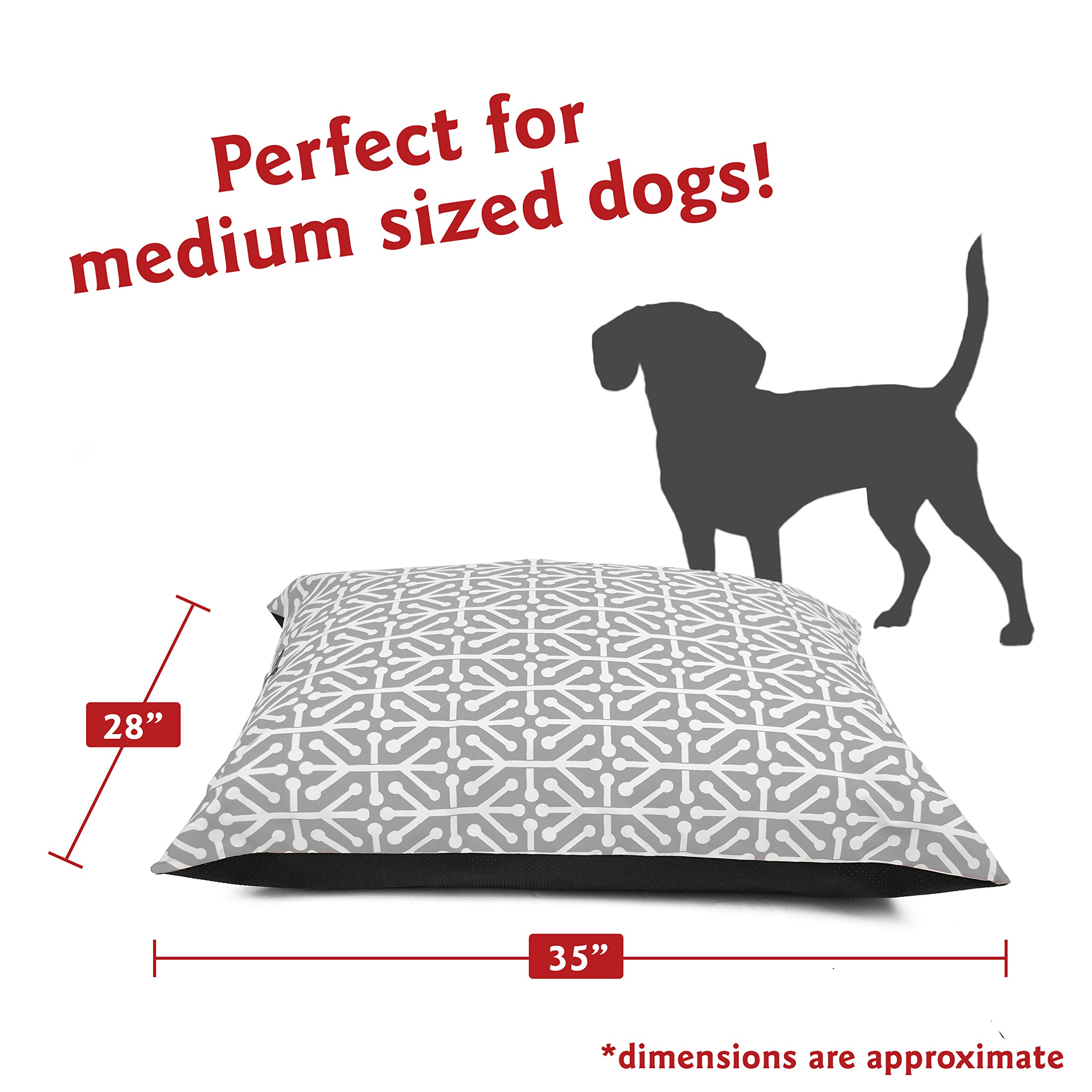 Washable Non-Slip Rectangle Dog Bed for Medium Breeds - 35 x 28 Inch Comfy Pet Crate Bed with Super Value Pillow - Aruba Gray Kennel Bed for Sleeping, Lounging & Travel