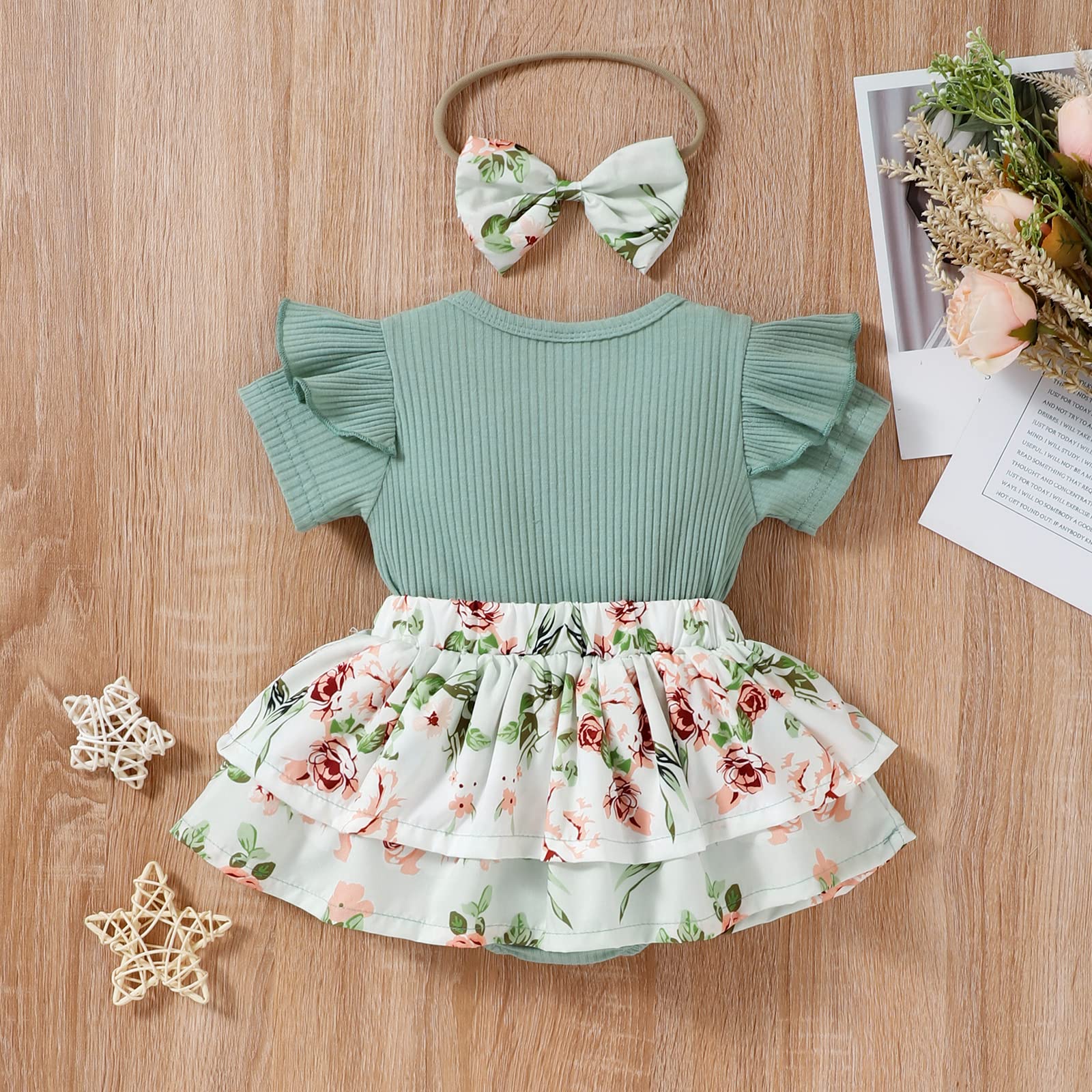 Christmas Baby Girl Outfit - Long Sleeve Floral Romper Dress & Bodysuit | Infant Fall Clothes | Perfect for Holiday Photos, Family Gatherings & Seasonal Celebrations