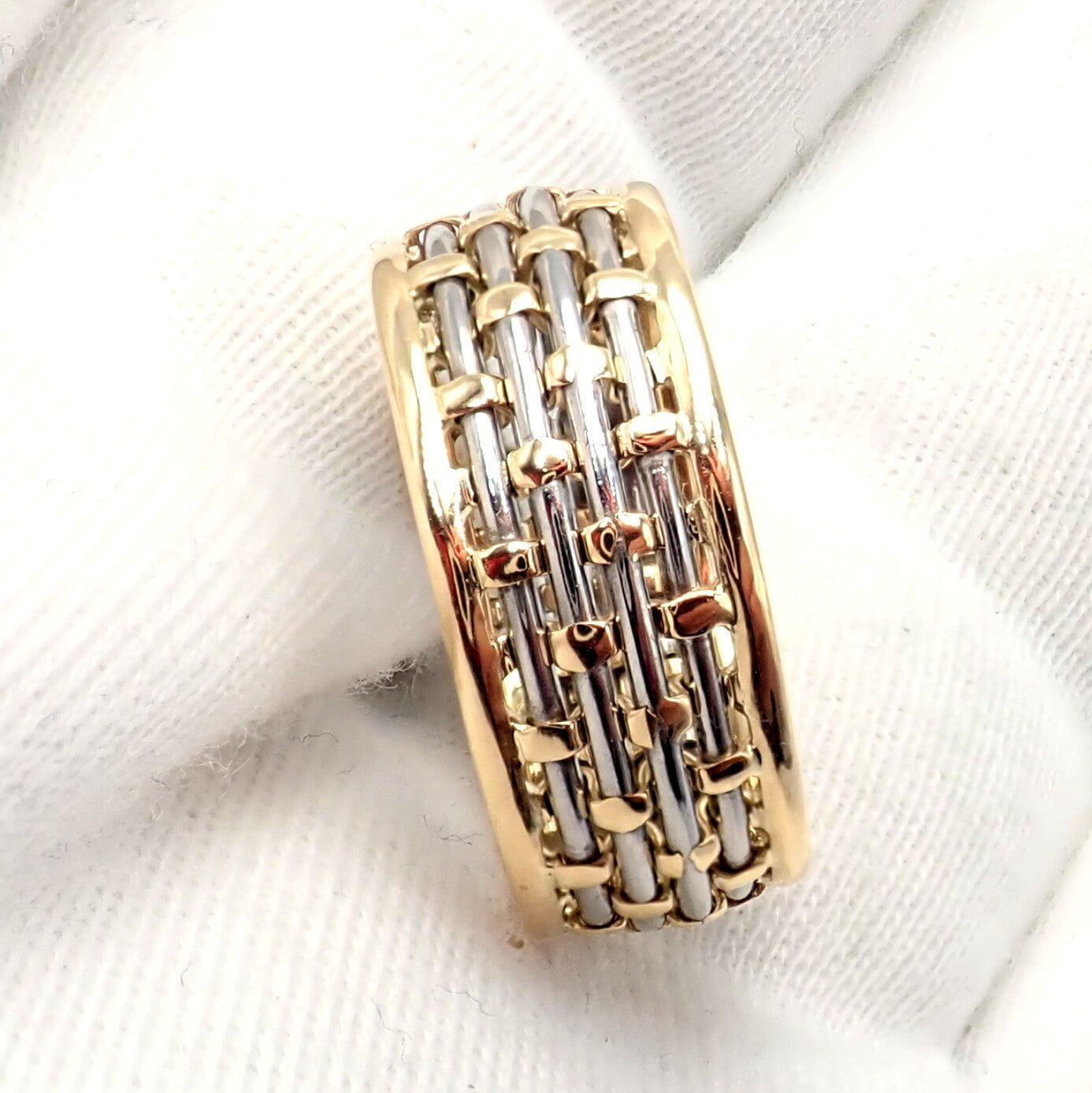 Authentic Cartier 18K Yellow Gold & Stainless Steel Basket Weave Ring and Earrings Set - Luxury Jewelry for Weddings, Anniversaries & Special Occasions