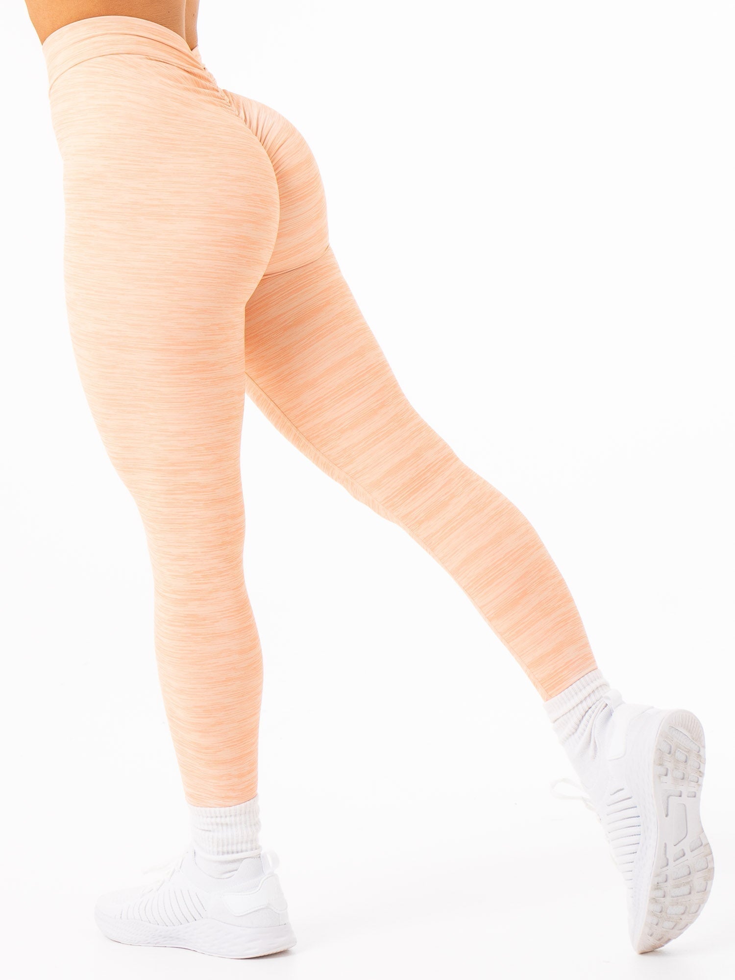 NKD V Scrunch Leggings for Women - High Waisted Tummy Control Yoga Pants in Blush Marl - Perfect for Workout, Gym, Yoga & Everyday Wear