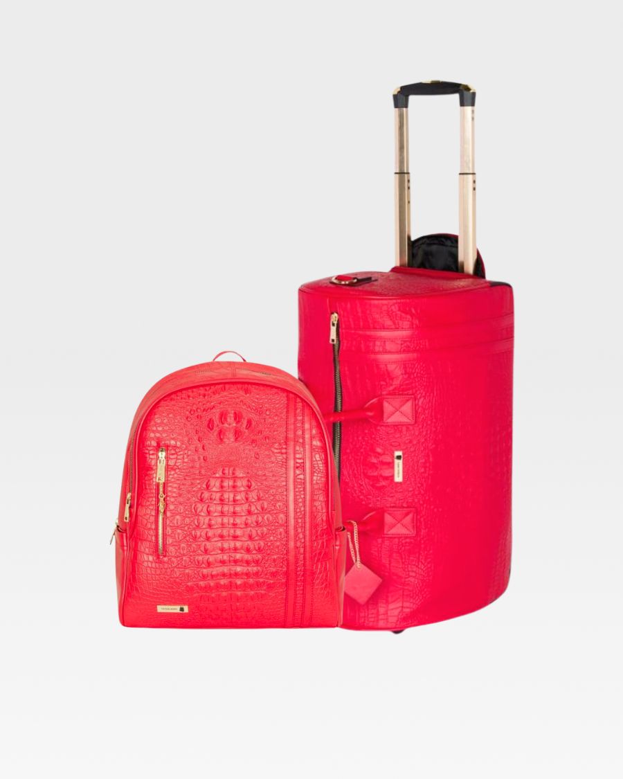 **Apollo 2-in-1 Backpack & Rolling Duffle Bag Set - Red | Lightweight Travel Luggage for Gym, Work & Weekend Trips**