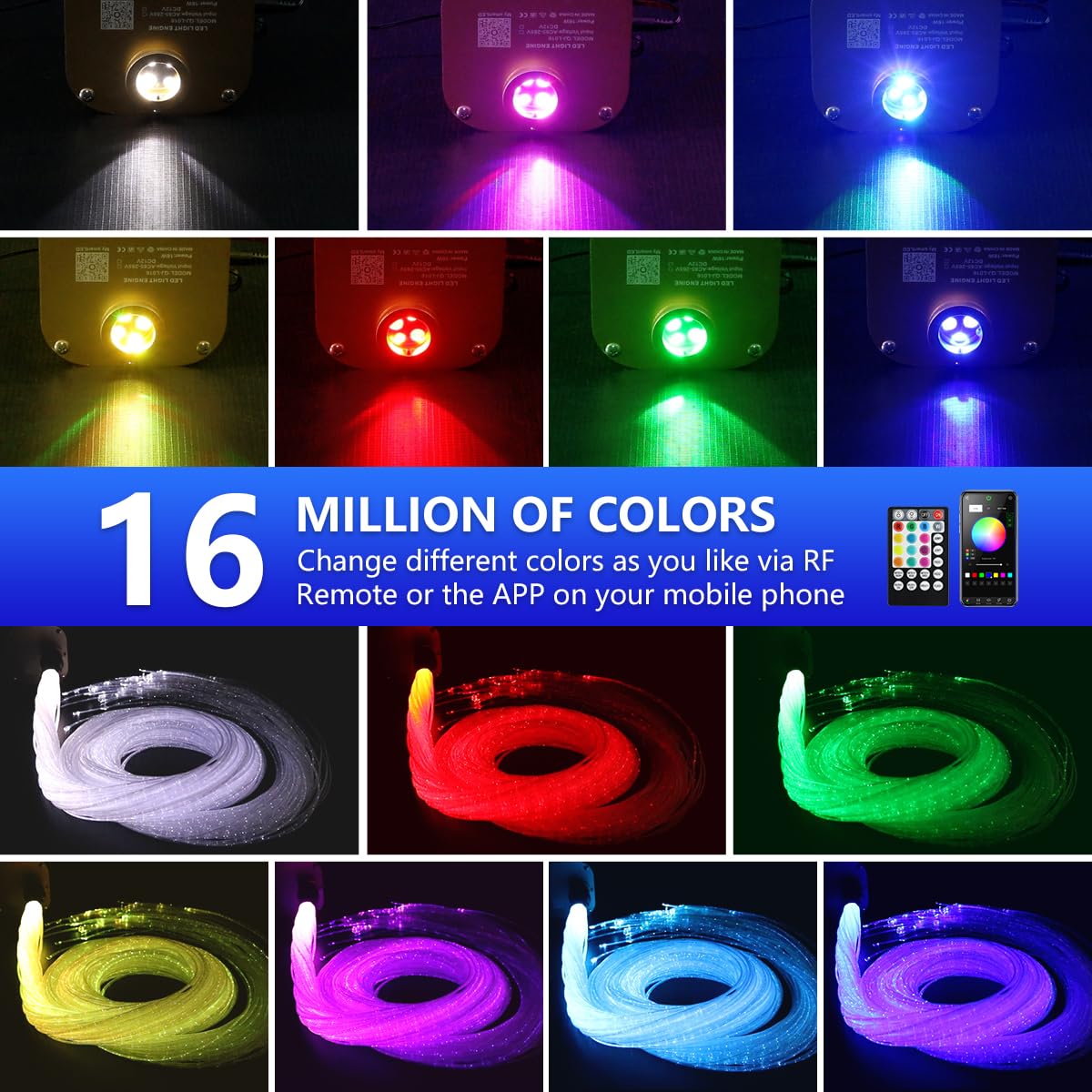 AKEPO 16W RGBW Fiber Optic Sensory Lights with Bluetooth App Control & Music Sync - 9.8ft 50-Piece Twinkle Cable for Autism Therapy Rooms, Sensory Integration, Relaxation Spaces & Kids' Bedrooms