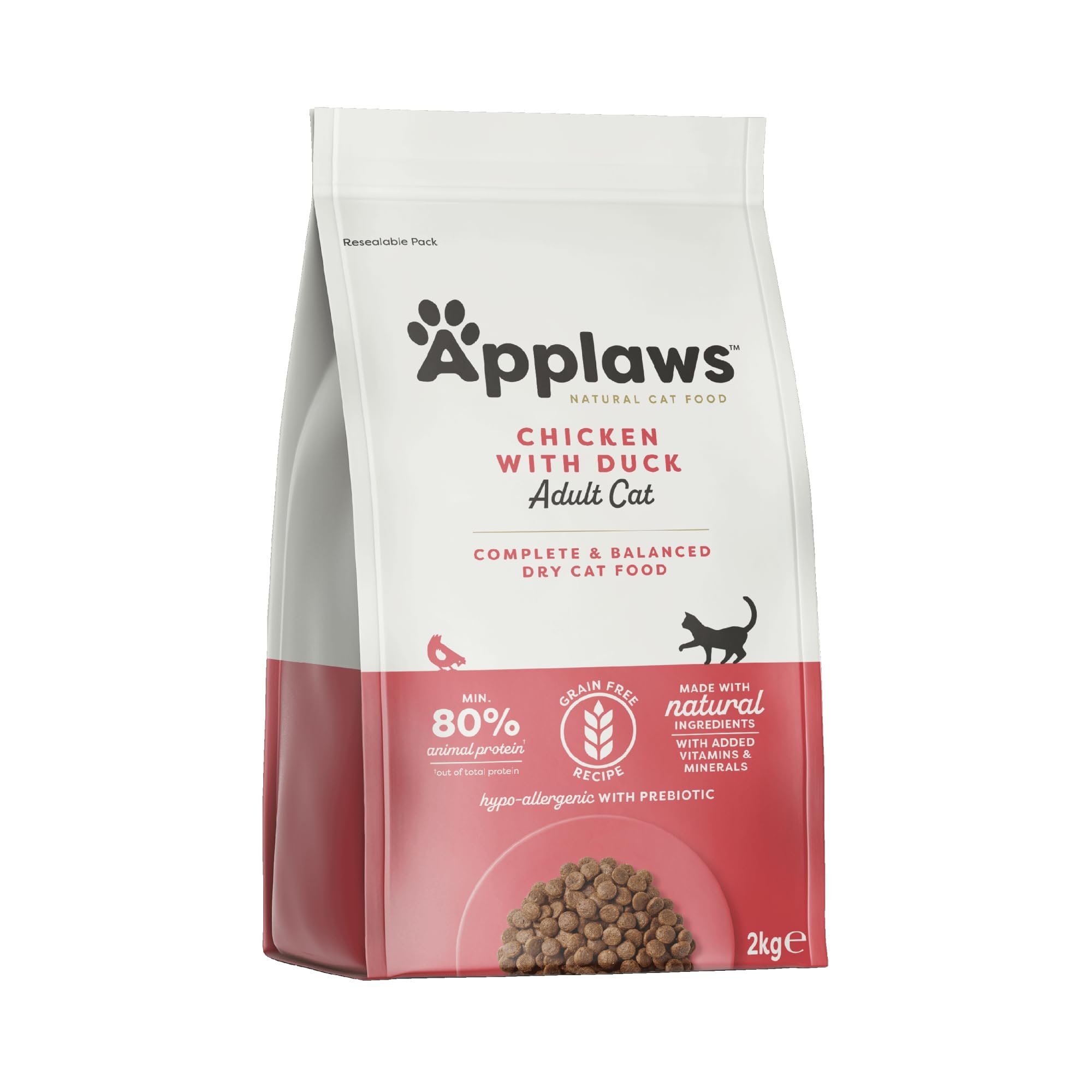 Applaws Grain-Free Dry Cat Food for Adult Cats - Chicken & Duck Recipe, 2kg Bag | High Protein, Complete Nutrition for Indoor & Outdoor Cats