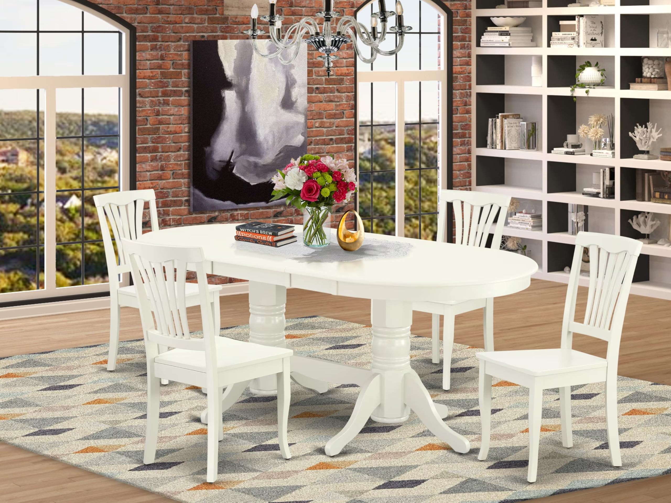 East West Furniture 5-Piece Dinette Set for 4 - Oval Dining Table with Butterfly Leaf & 4 Kitchen Chairs, 40x76 Inch, Linen White - Perfect for Small Kitchens, Breakfast Nooks & Compact Dining Spaces