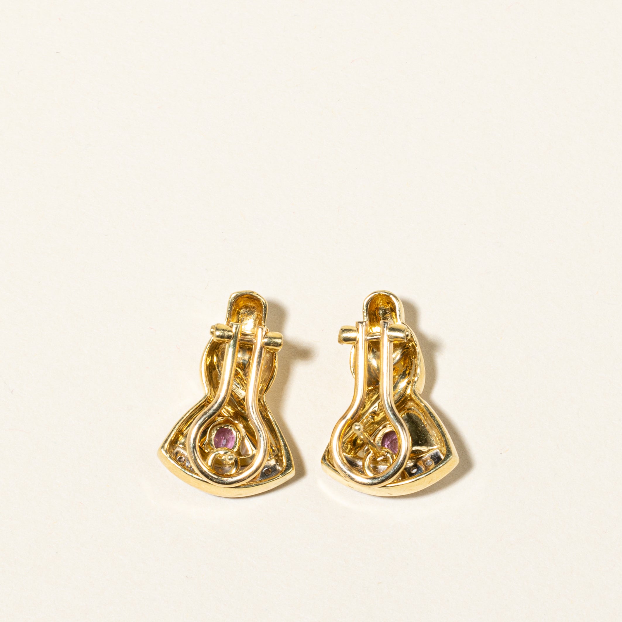 18K Yellow Gold Pink Sapphire & Diamond Stud Earrings | 0.54ctw Gemstones & 0.09ctw Diamonds | Elegant Gift for Women, Anniversary, Birthday, Valentine's Day