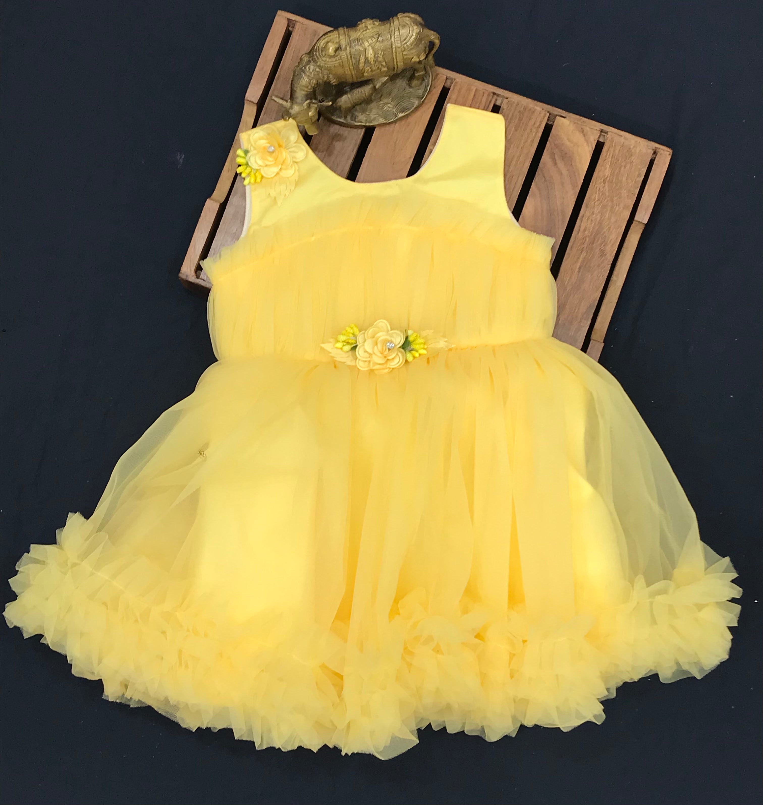 Stylish Yellow Net Frock for Kids - Perfect for Birthday Parties, Special Occasions & Photo Shoots
