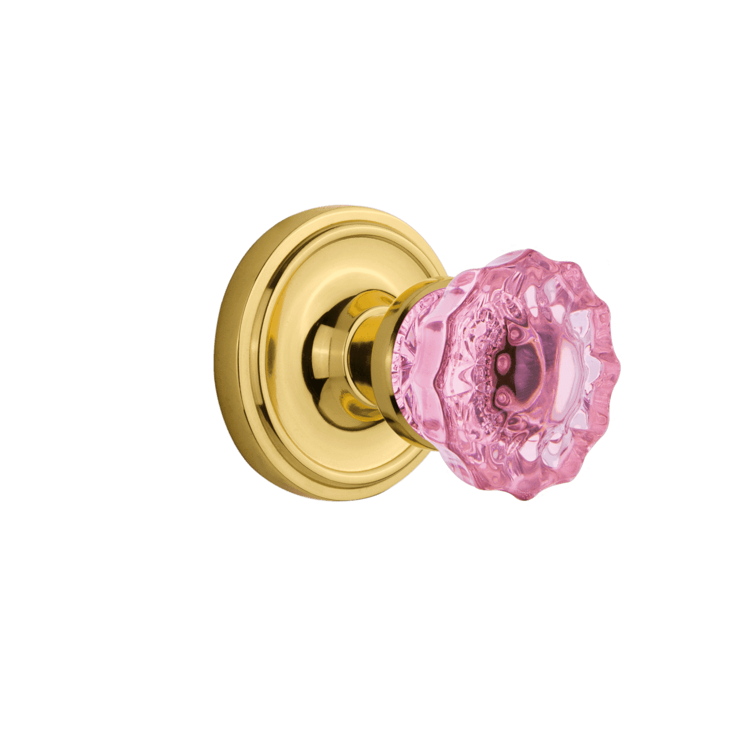 Polished Brass Classic Rosette with Pink Crystal Knob - Elegant Cabinet & Drawer Hardware for Bedroom, Bathroom, and Furniture Upgrade