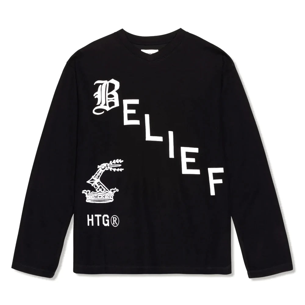 Belief Long Sleeve T-Shirt for Women - Soft Cotton Crewneck Casual Top - White (Perfect for Everyday Wear, Layering & Street Style Outfits)