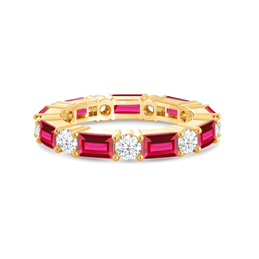 Timeless Created Ruby & Lab Grown Diamond Eternity Band Ring for Women - Perfect for Weddings, Anniversaries & Special Occasions