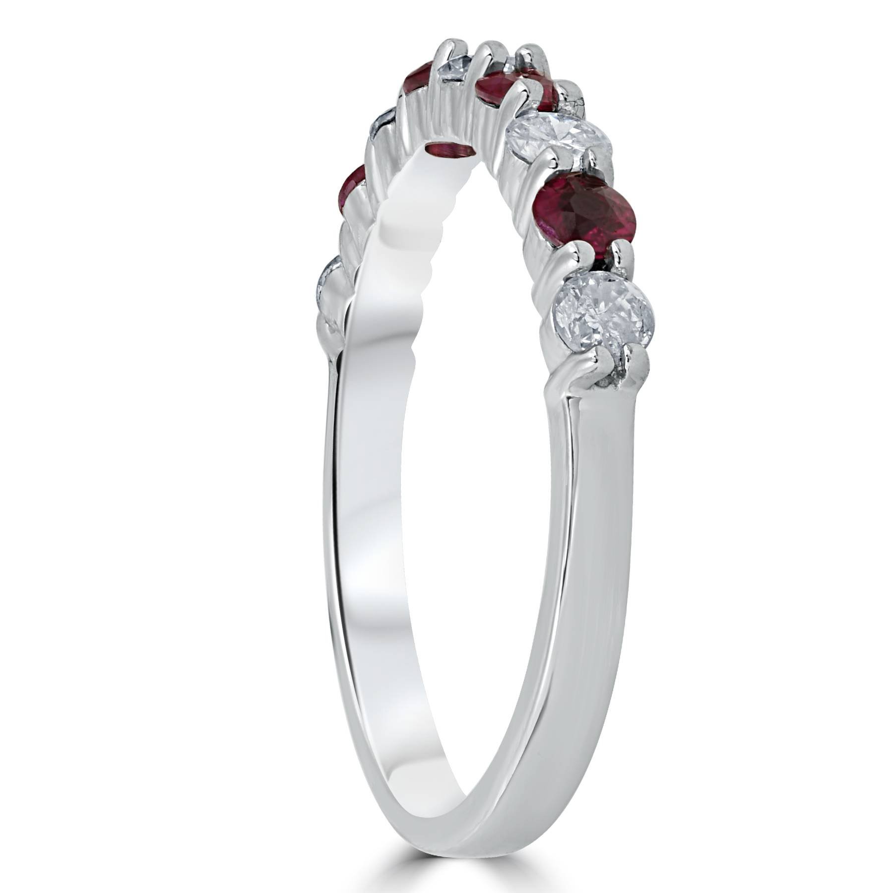 1/2 Carat Ruby & Diamond Wedding Ring - 10K White Gold Engagement Band for Women - Perfect for Bridal, Anniversary, and Special Occasions
