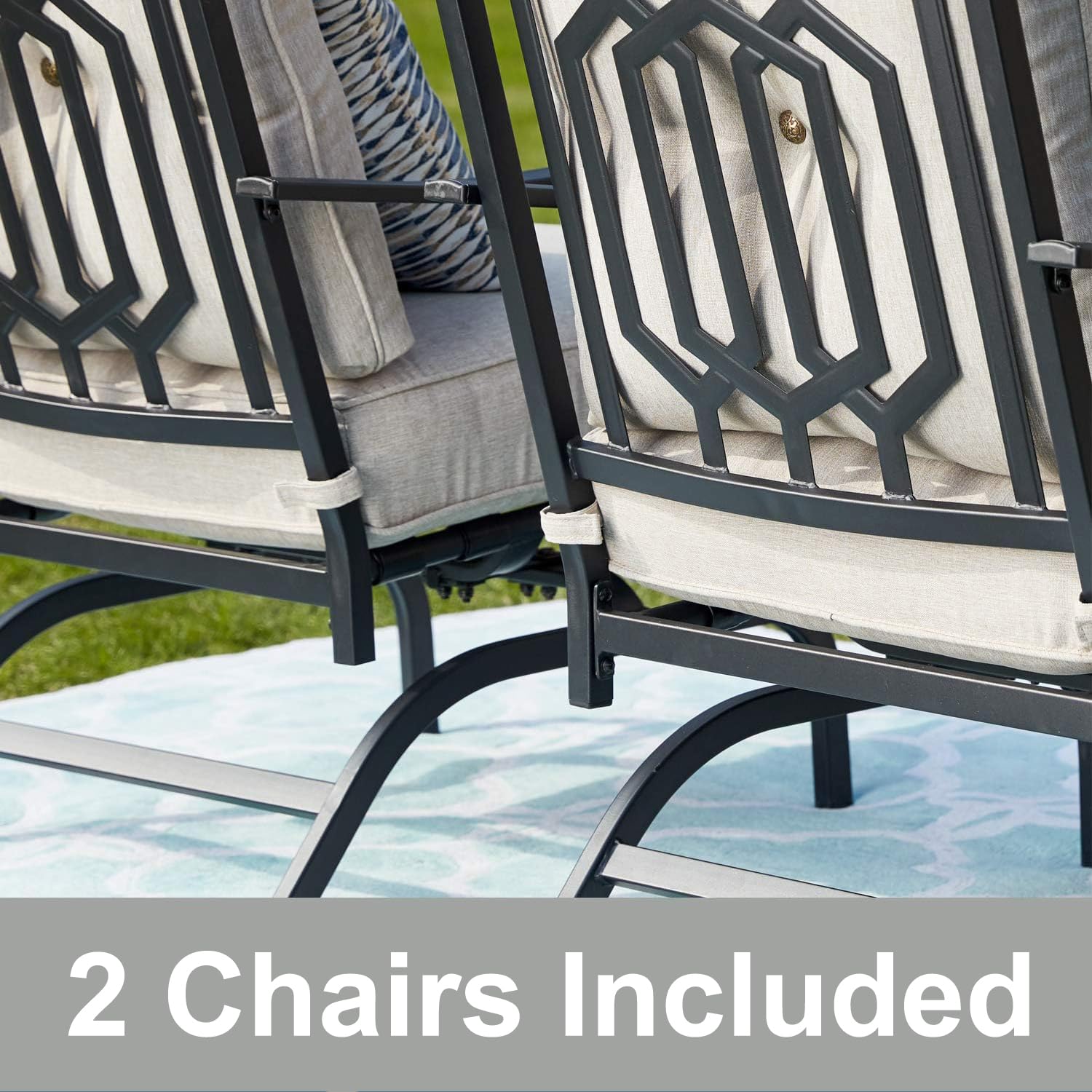 **Black Metal Rocking Patio Chairs with Padded Cushions - Outdoor Spring Motion Dining Set for Porch, Garden, Balcony - Perfect for Relaxing & Entertaining Guests**