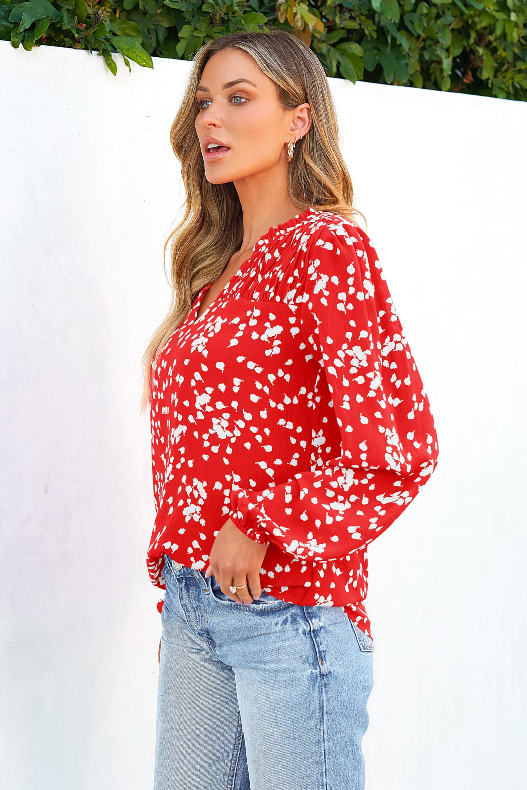 PRETTYGARDEN Women's Floral Print Blouse 2025 - V-Neck Long Sleeve Chiffon Top for Work, Business Casual & Boho Style | Perfect for Office, Spring Outfits & Special Occasions