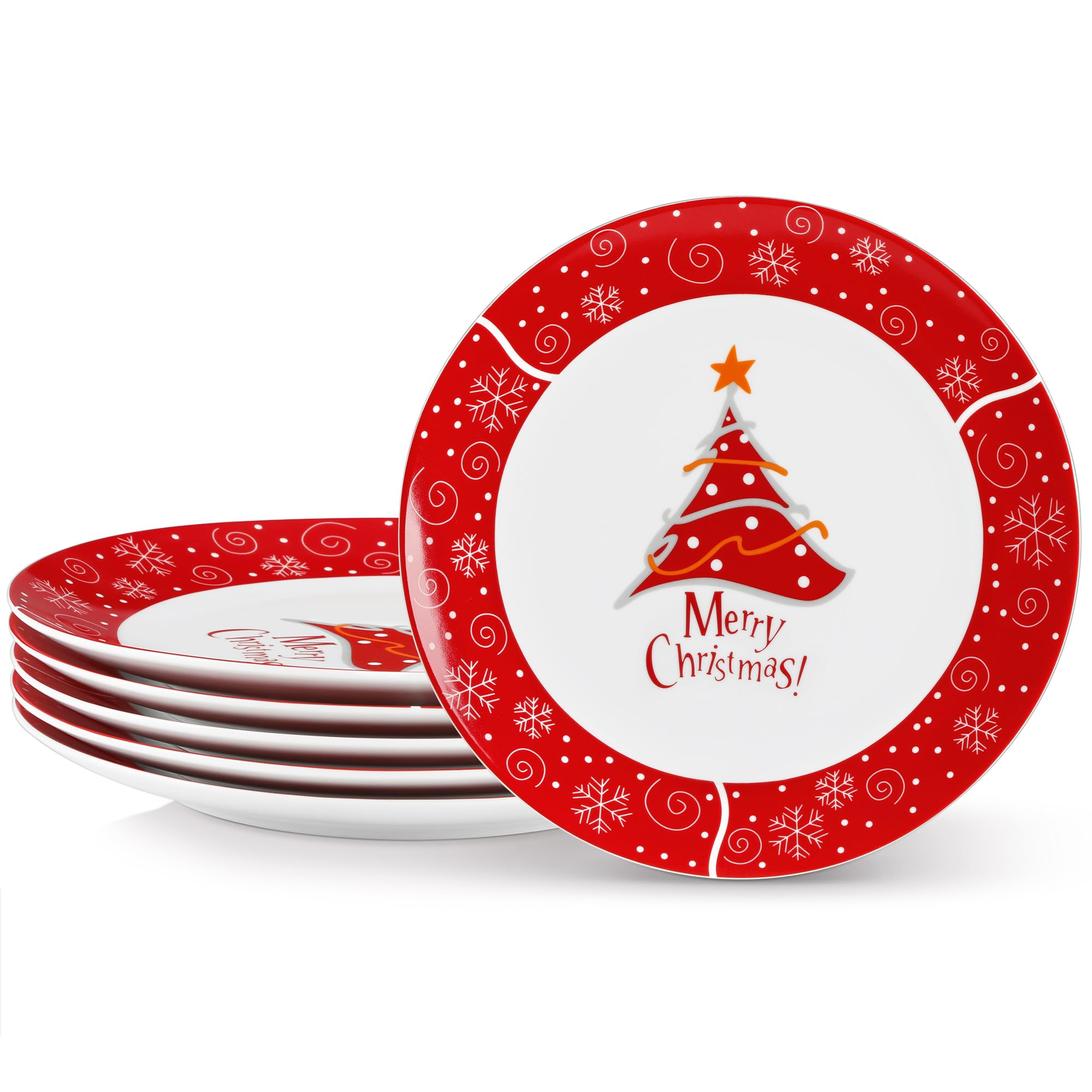 VEWEET Christmas Dinner Plates Set of 6 - 10.5 Inch Ceramic Holiday Tableware for Family Meals, Parties & Celebrations - Festive Christmas Tree Design - Perfect for Christmas Dinner, Holiday Gatherings & Home Decor