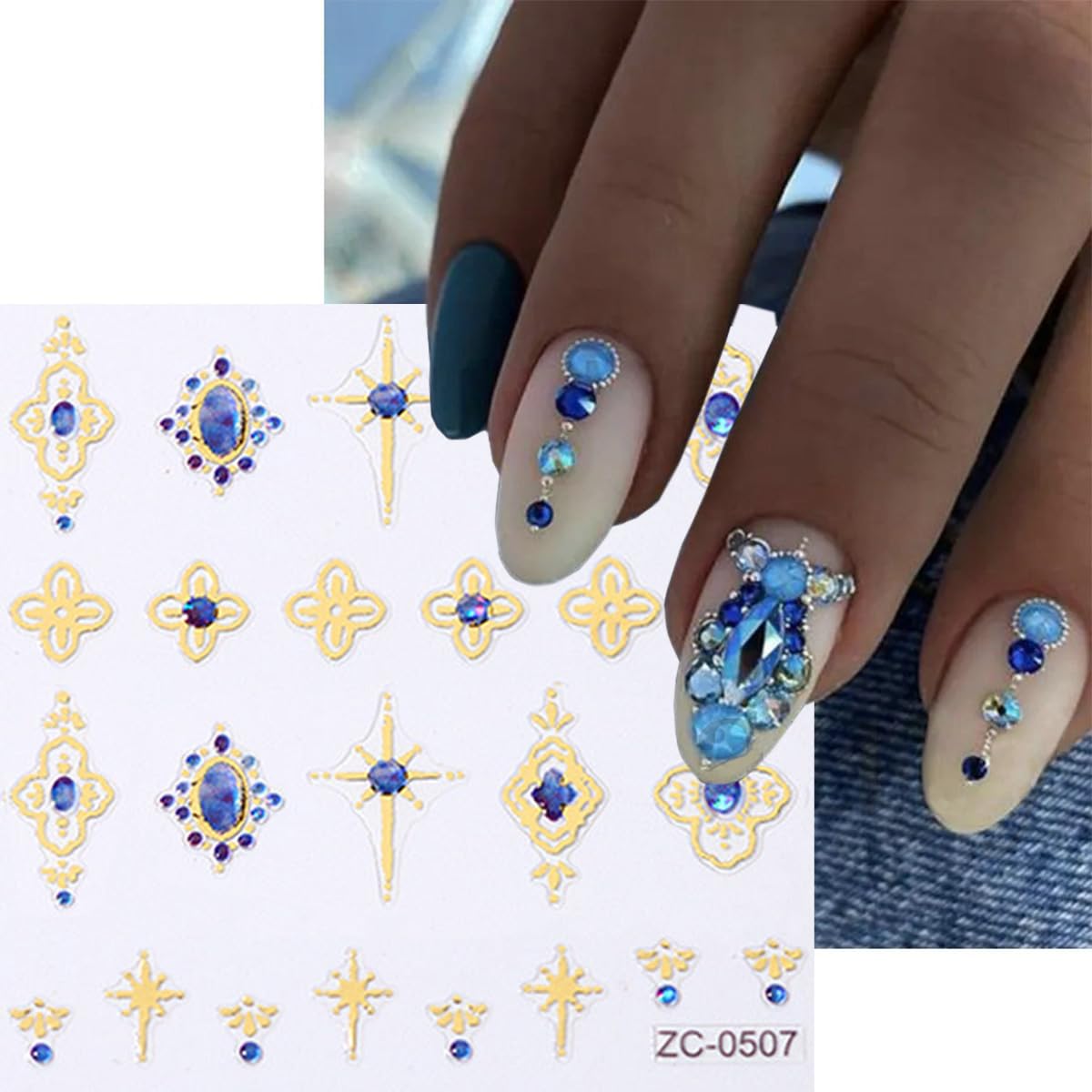 5D Crystal Soft Glue Embossed Nail Stickers - 4 Sheets Sun Star Rhinestone Nail Art Decals for Women & Girls | Colorful Geometric Flower Butterfly Designs | Perfect for Acrylic Nails, Manicures & DIY Nail Art at Home