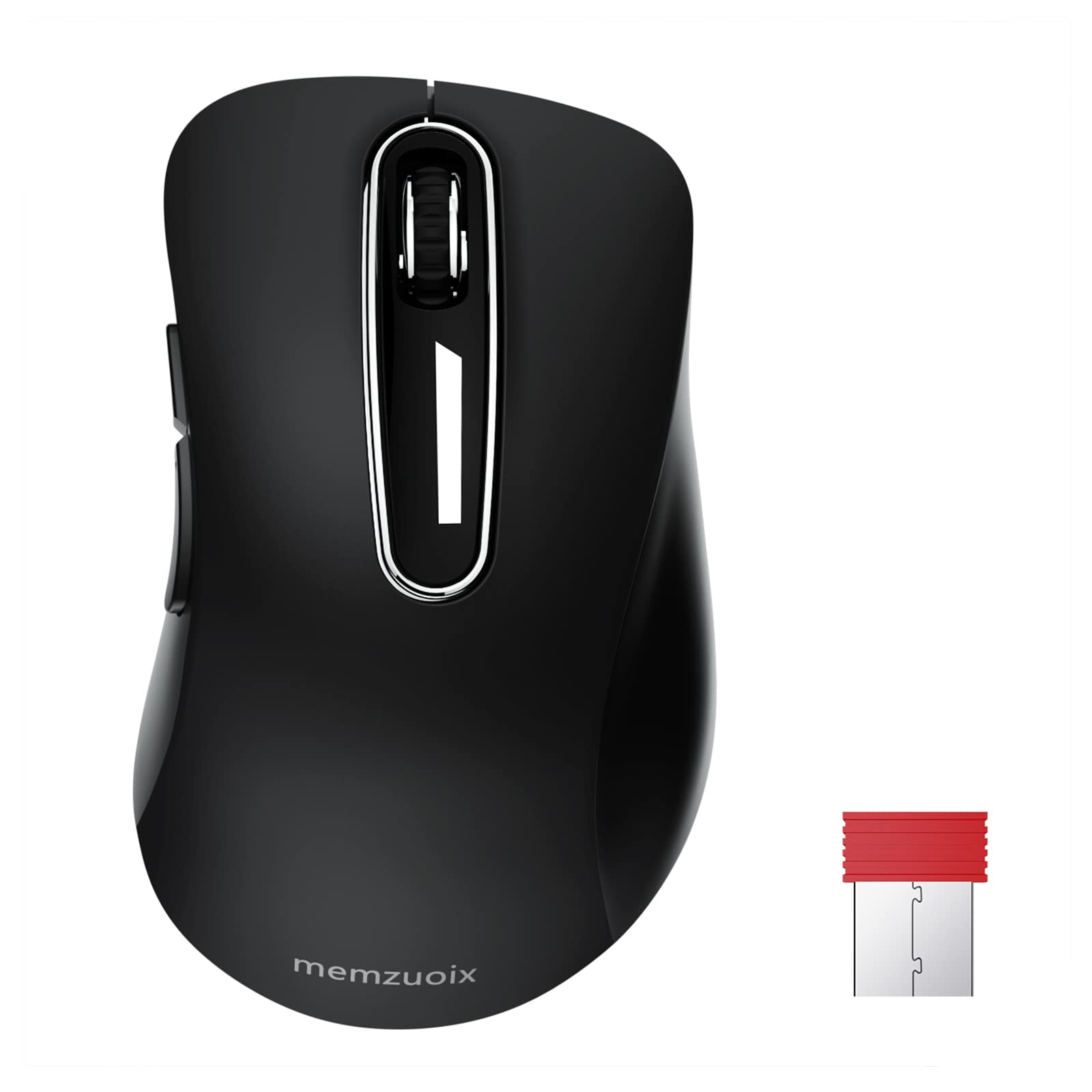 2.4G Wireless Mouse with USB Receiver - 1400 DPI Ergonomic Cordless Mouse for Laptop, PC, Desktop - Portable Battery Powered 5-Button Computer Mouse (Black) | Perfect for Office Work, Gaming & Travel Use