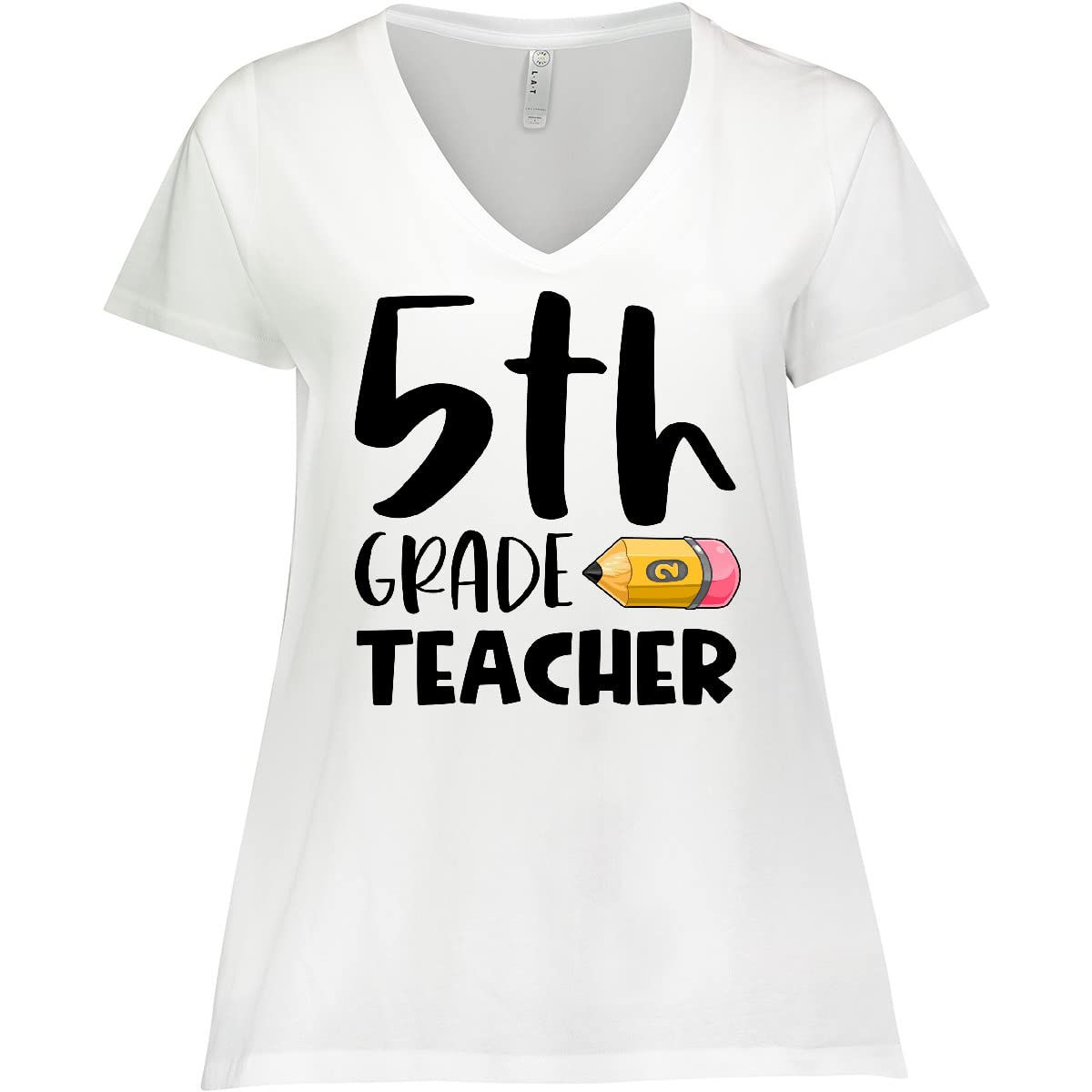 Inktastic Fifth Grade Teacher Pencil Design Women's Plus Size V-Neck T-Shirt - Comfortable Casual Wear for School, Teaching & Everyday Outfits