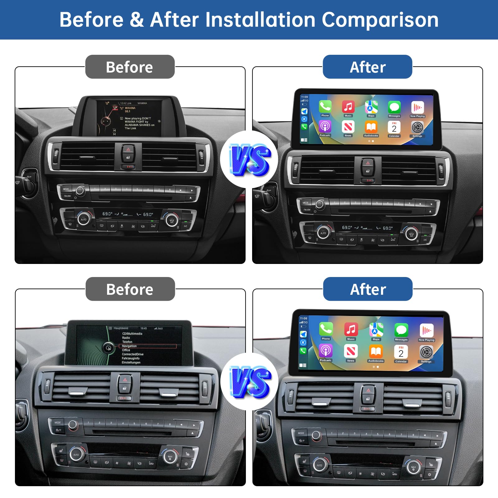 12.3 Inch Wireless CarPlay Touchscreen for BMW 1 & 2 Series F20/F21/F22 (2013-2015) - Android Auto Compatible Multimedia Car Stereo with MirrorLink - Perfect for Upgrading Your BMW's Infotainment System
