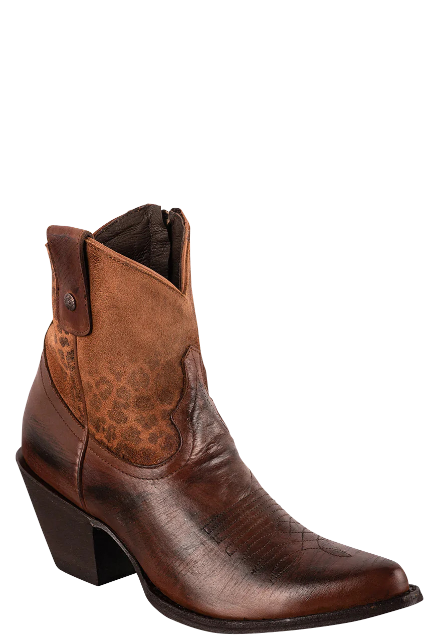Old Gringo Goat Corinna Leopardito Booties Tan - Women's Western Ankle Boots for Cowgirl Fashion & Country Dancing