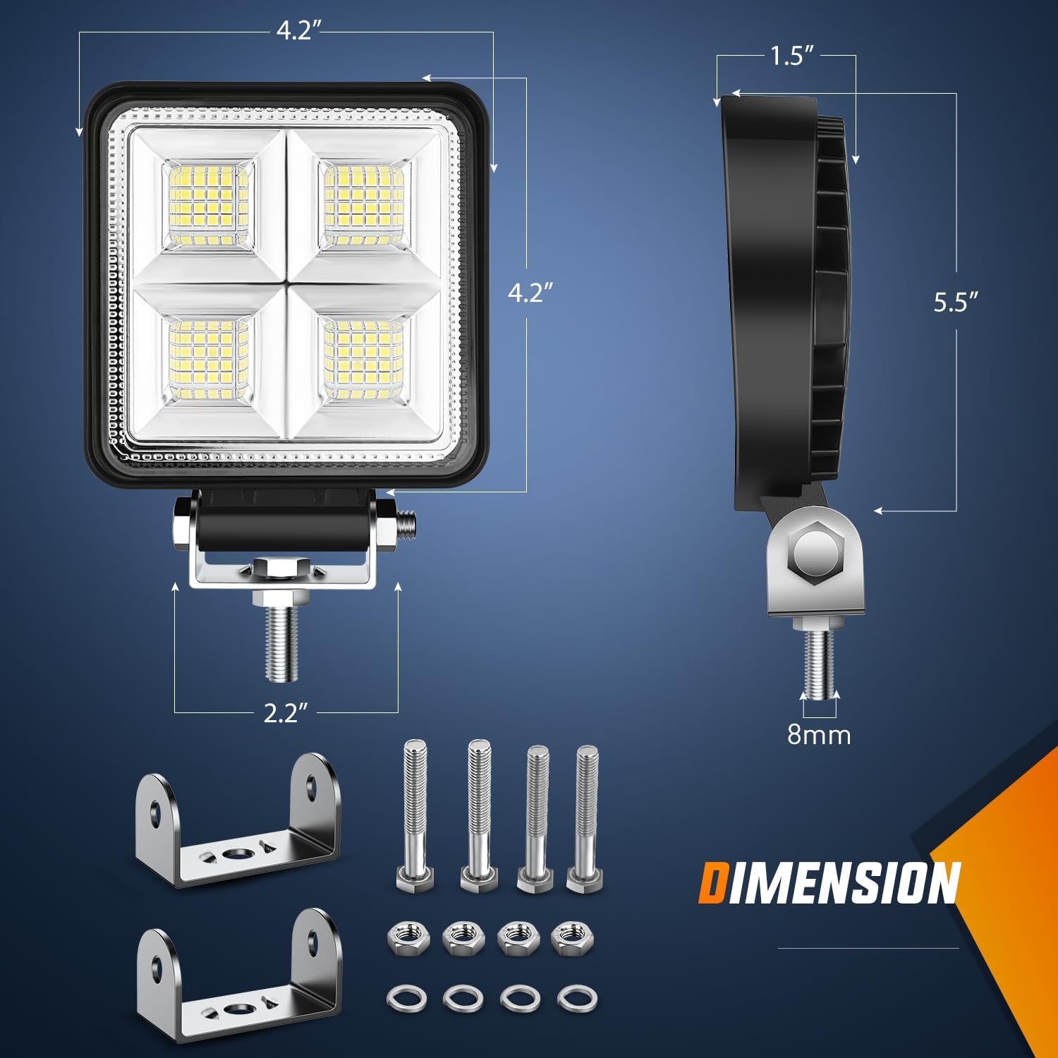 4 Inch 64LED Square Flood LED Pod Lights (Pair) - Waterproof Off-Road Lighting for Trucks, ATVs, Boats - Perfect for Camping, Hunting & Night Driving