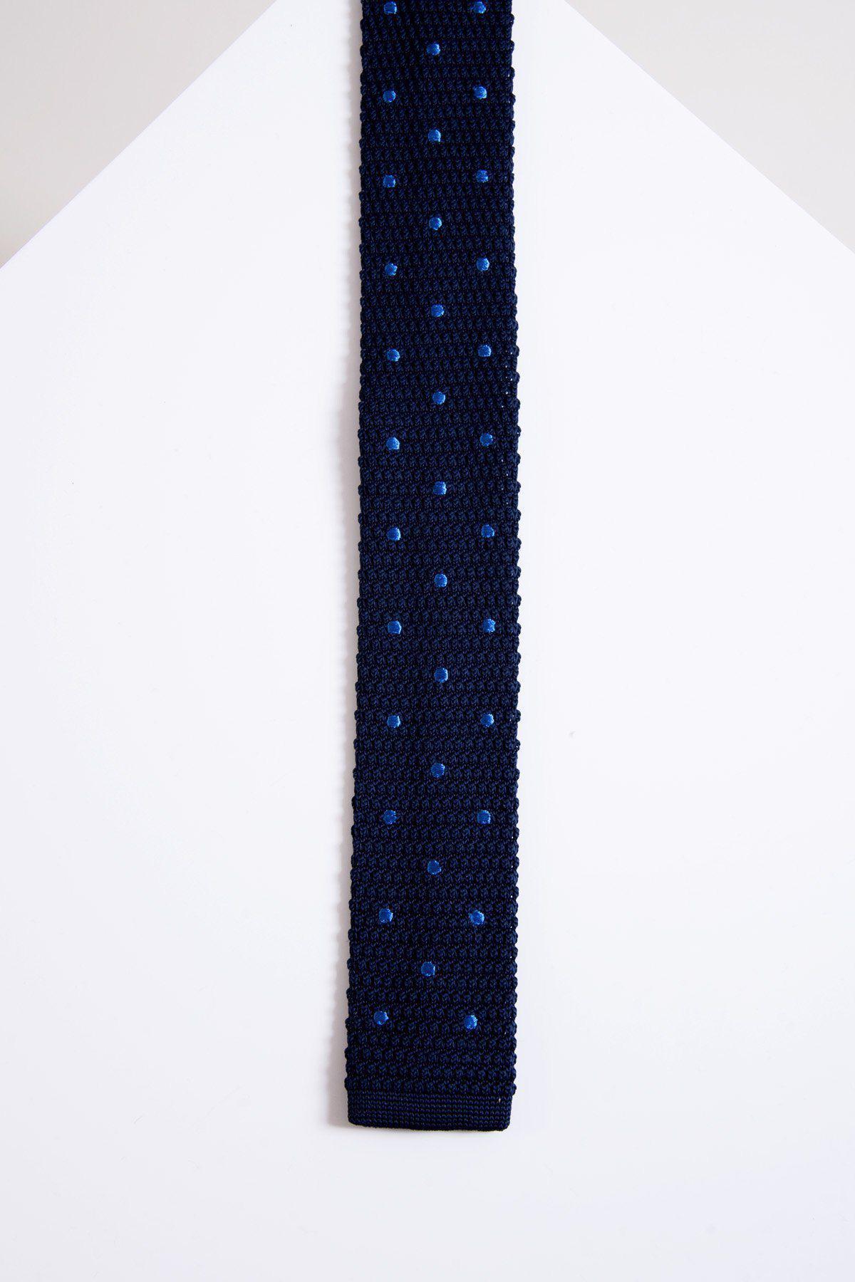 KT Navy Light Blue Spot Knitted Tie for Men - Stylish Skinny Necktie for Office, Wedding & Formal Events - Premium Silk Feel Knit Tie for Business Professionals