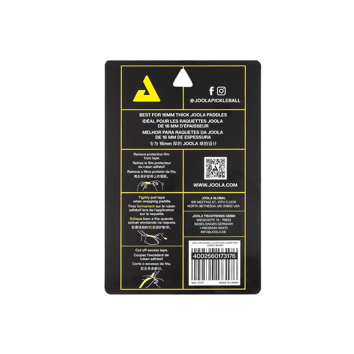 JOOLA Pickleball Edge Guard Tape - Protective Paddle Tape for Pickleball Rackets, Prevents Scratches & Damage - Perfect for Indoor & Outdoor Court Play