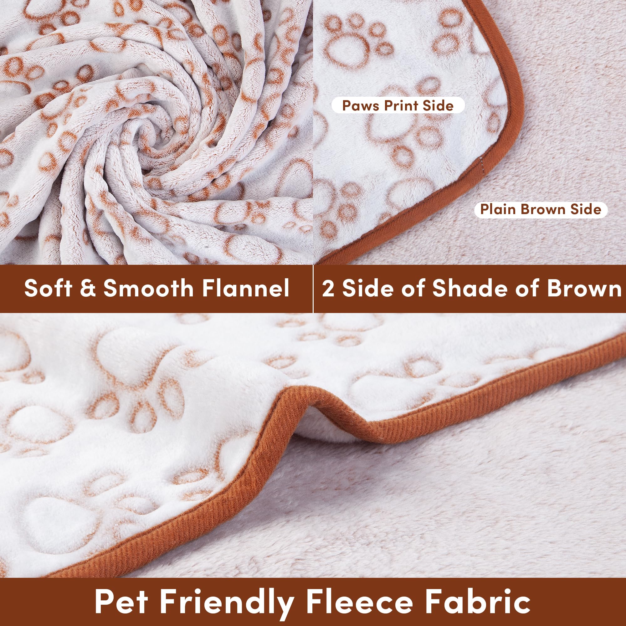 Premium Soft Flannel Dog Blanket with Cute Brown Paw Print - 43 x 66 Inches - Cozy Pet Blanket for Dogs & Cats - Perfect for Beds, Couches & Travel Use