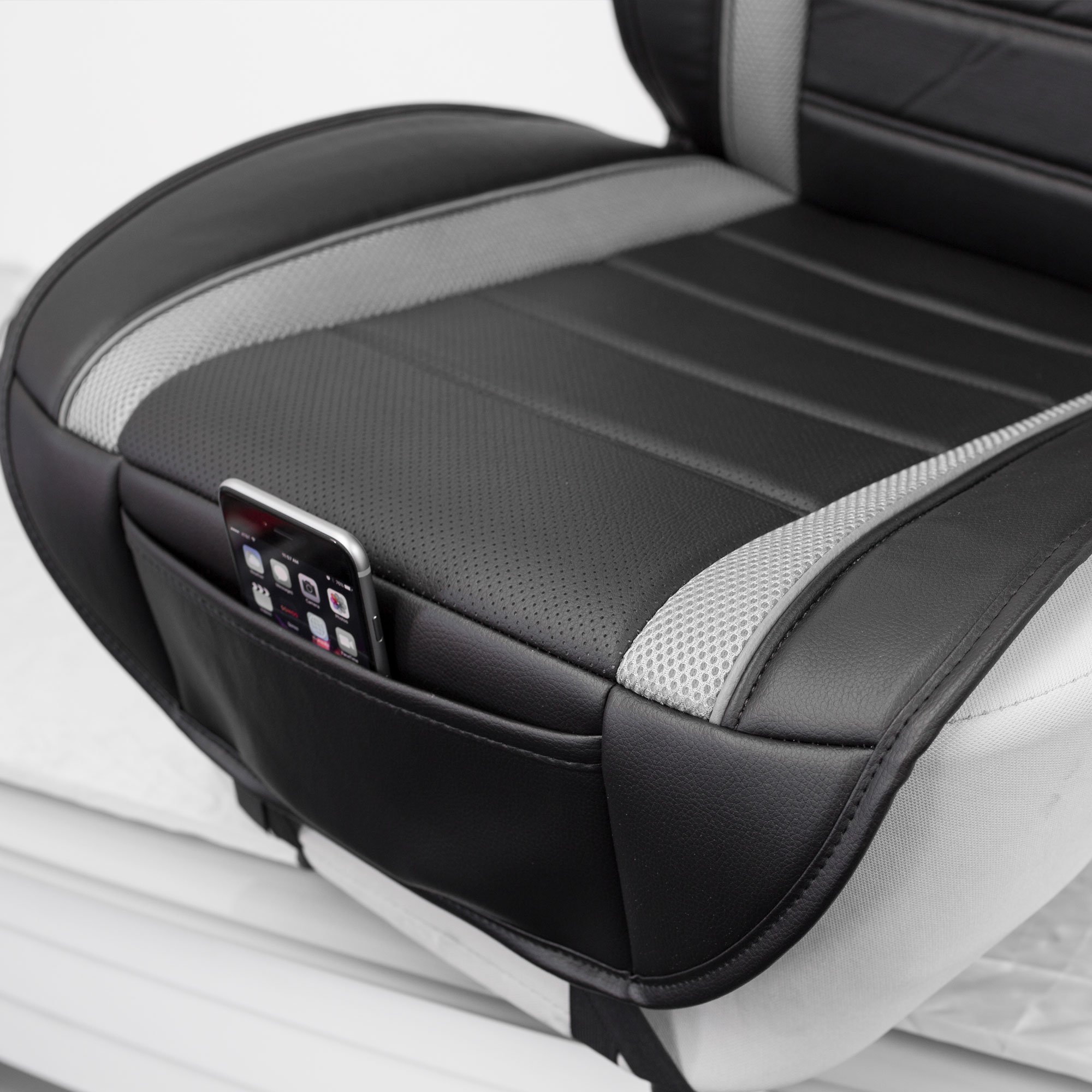 TLH NeoBlend Leatherette Seat Cushions - Universal Fit for Cars, Trucks & SUVs - Gray Black Color - Premium Comfort for Commuting, Road Trips & Long Drives