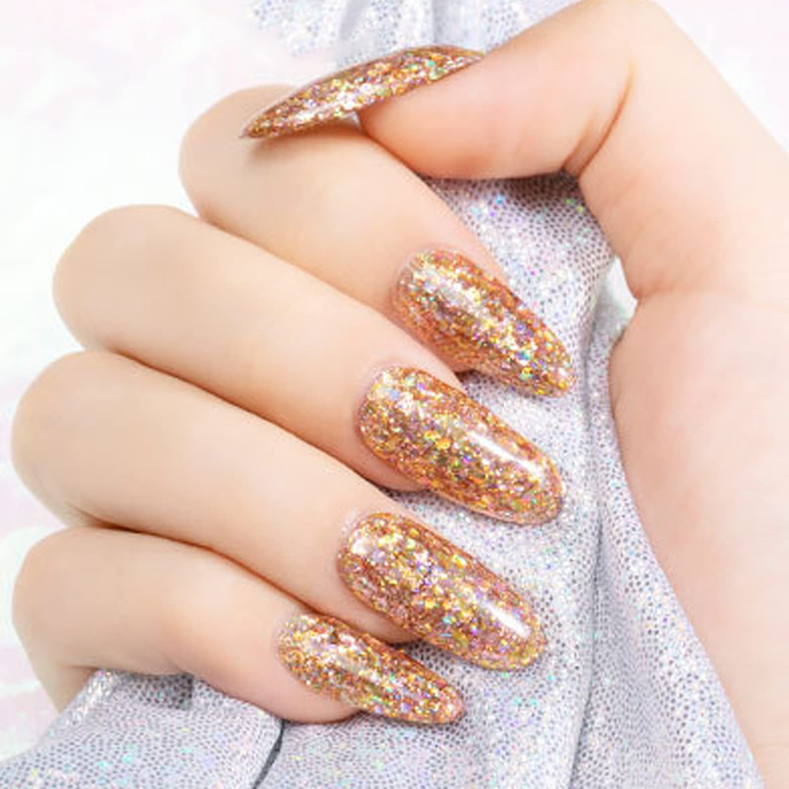 8 Colors Holographic Glitter Gel Nail Polish Set - Diamond Collection with Pink, Gold, Champagne & Silver Shades | Long Lasting LED Gel Polish for Manicures, Nail Art & Salon Use