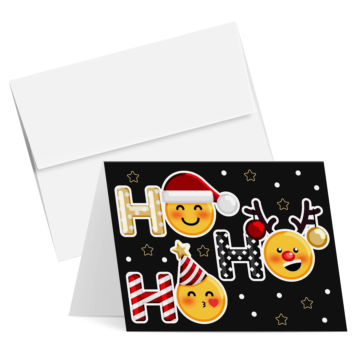 Funny Emoji Christmas Cards & Envelopes Set - 25 Cute Holiday Greeting Cards (4.25