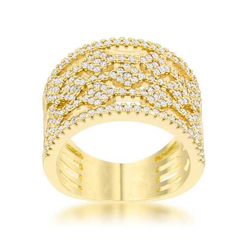 0.6ct CZ 14k Gold Wide Band Cocktail Ring for Women - Elegant Marlene Statement Ring for Parties, Weddings & Special Occasions