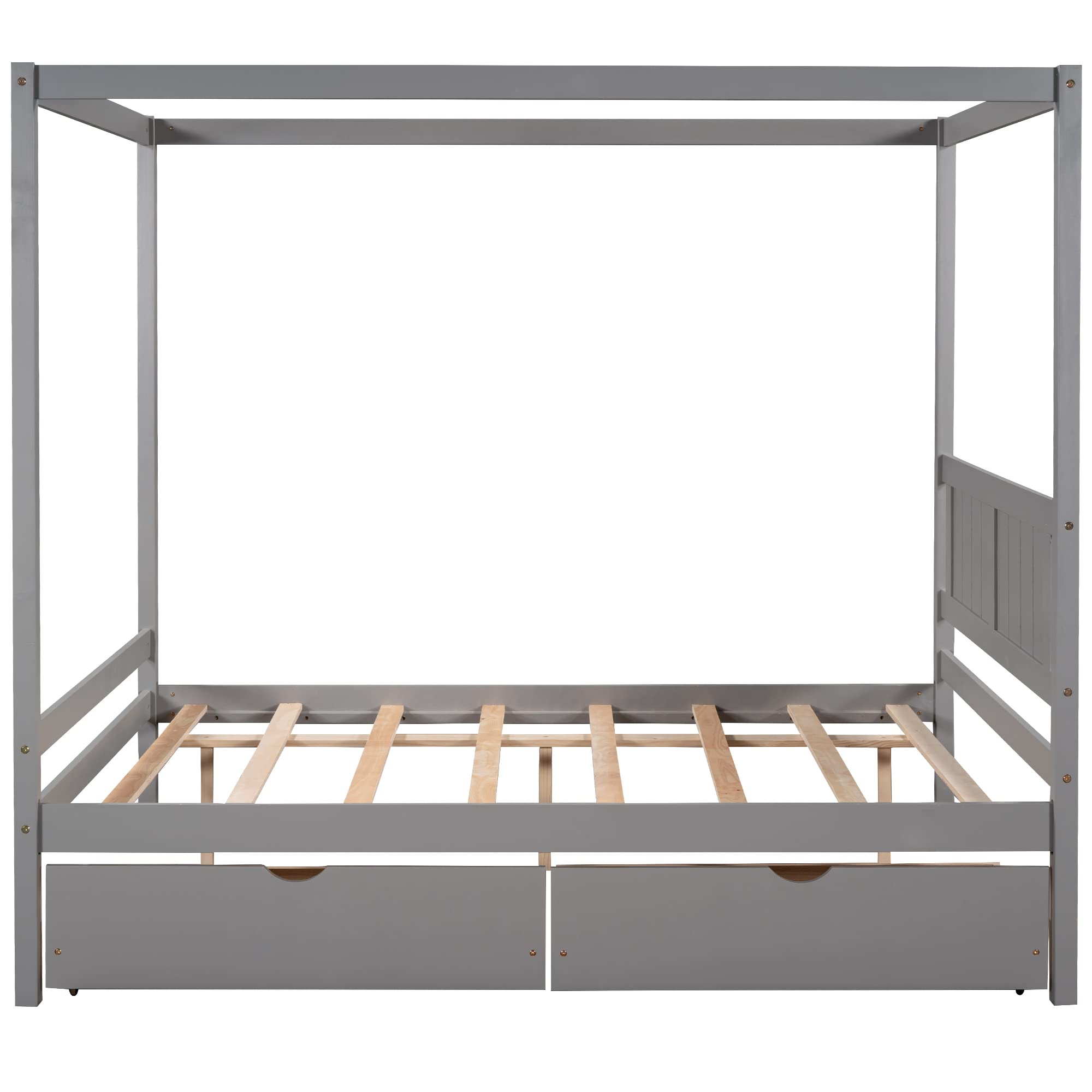 Full Size Canopy Platform Bed Frame with 2 Storage Drawers, Headboard & Slat Support - No Box Spring Needed, Gray - Perfect for Small Bedrooms & Guest Rooms