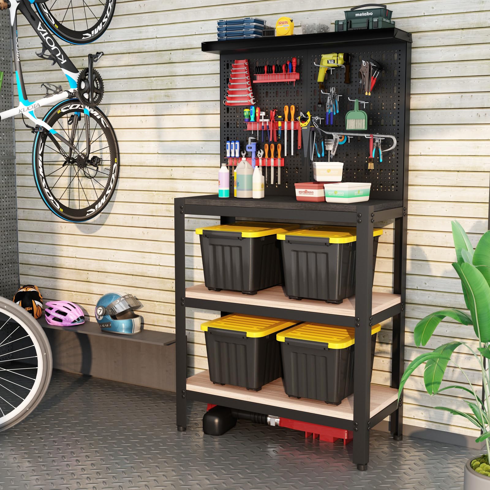 Nazhura 97 Quart Plastic Storage Bin - Stackable & Nestable Storage Boxes with Secure Latching Buckles, Large Organizer Container for Home, Garage & Office (Black/Yellow, 4-Pack) - Perfect for Seasonal Decor, Toys, Clothes & Household Organization