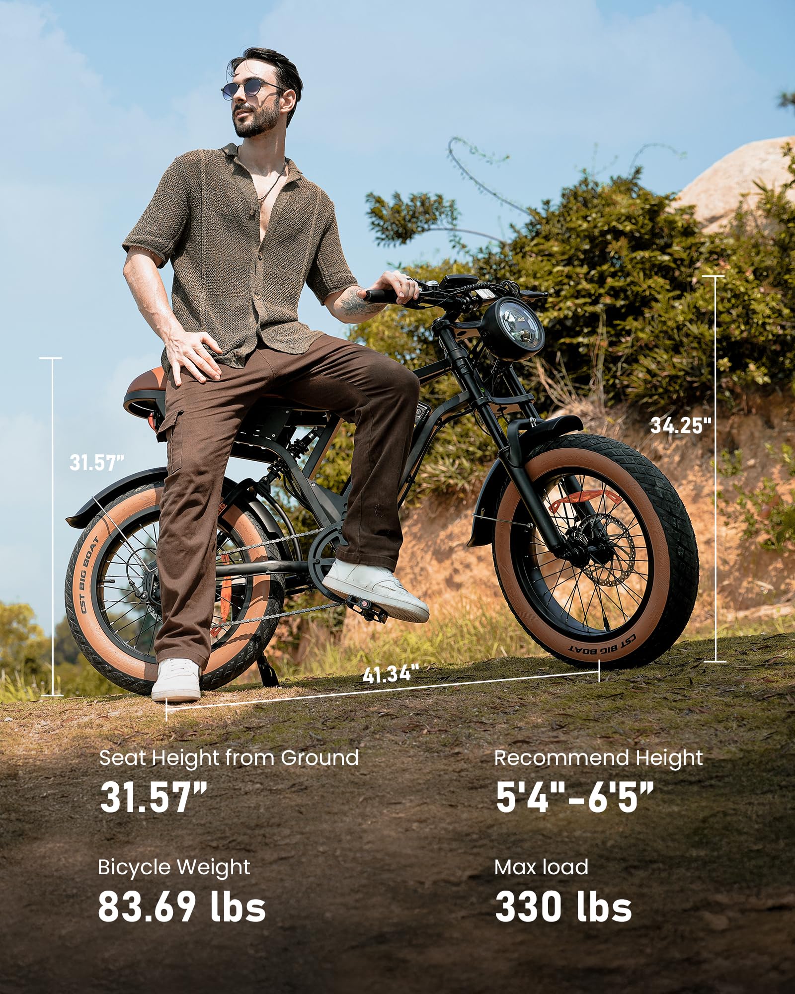 R6 Retro Electric Bike for Adults - 1500W Motor, 28MPH Speed, 75 Mile Range - 20
