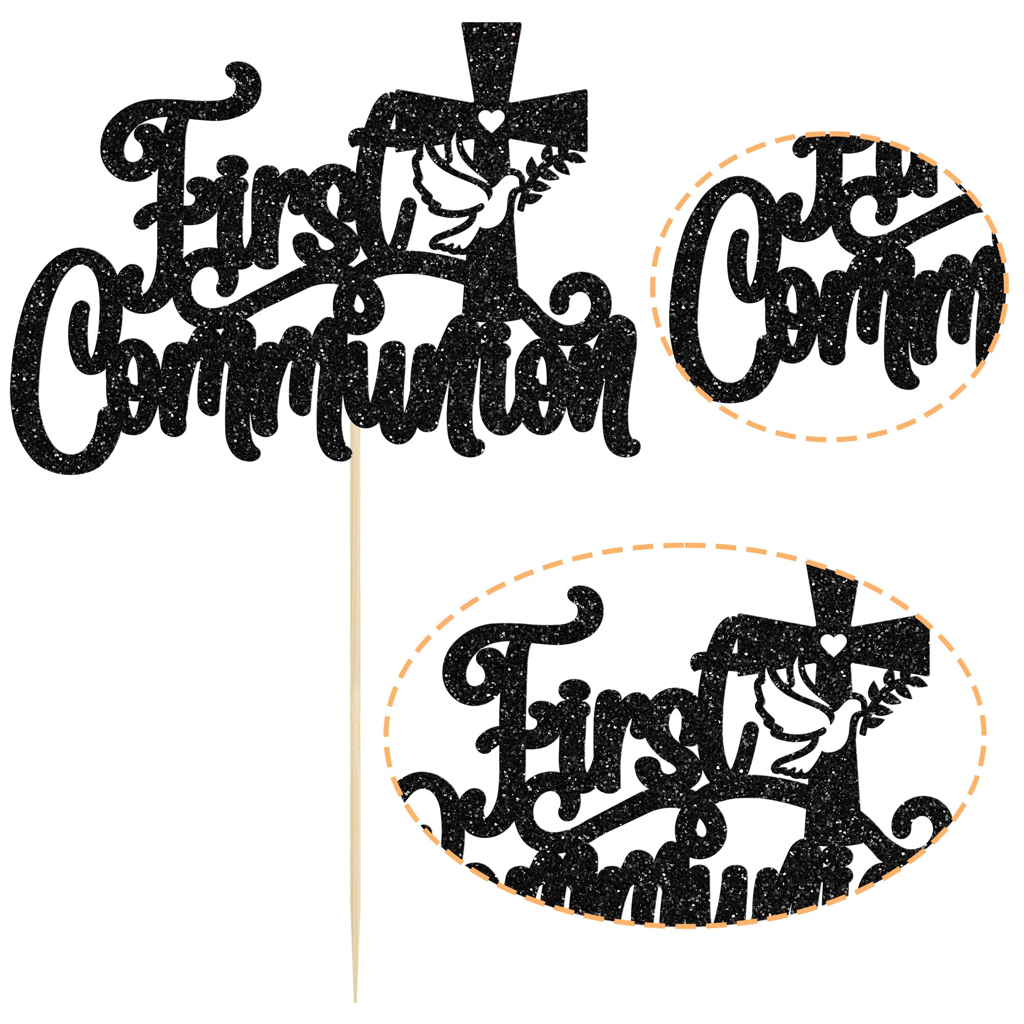 1Pcs Black Glitter First Communion Cake Topper - God Bless Cake Decoration for Kids | Religious Party, Baptism, Confirmation & Wedding Celebrations