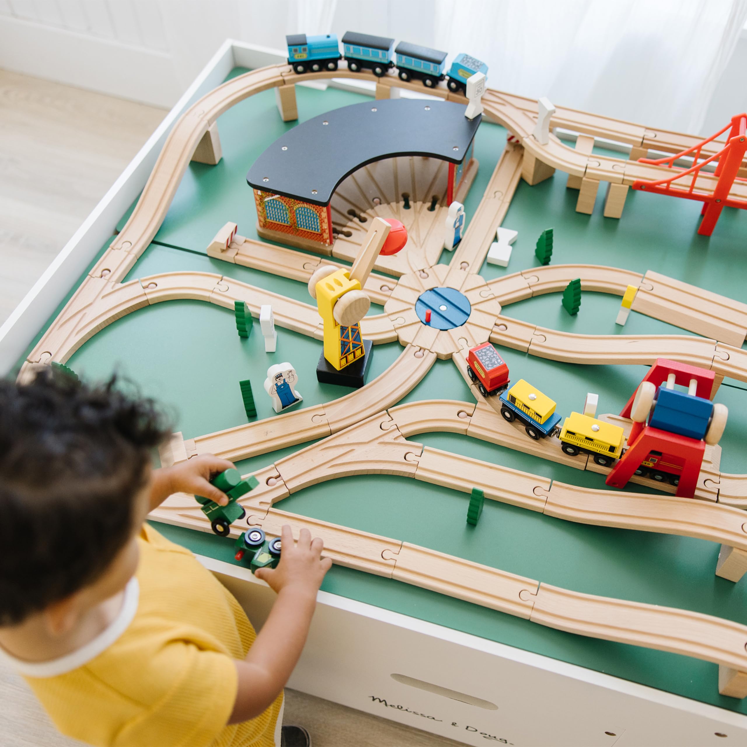 Melissa & Doug Deluxe Wooden Multi-Activity Play Table with Storage - Kids Train & Activity Table for Playroom, Toddler Learning & Creative Play - Durable Wooden Kids Furniture for Home & Preschool
