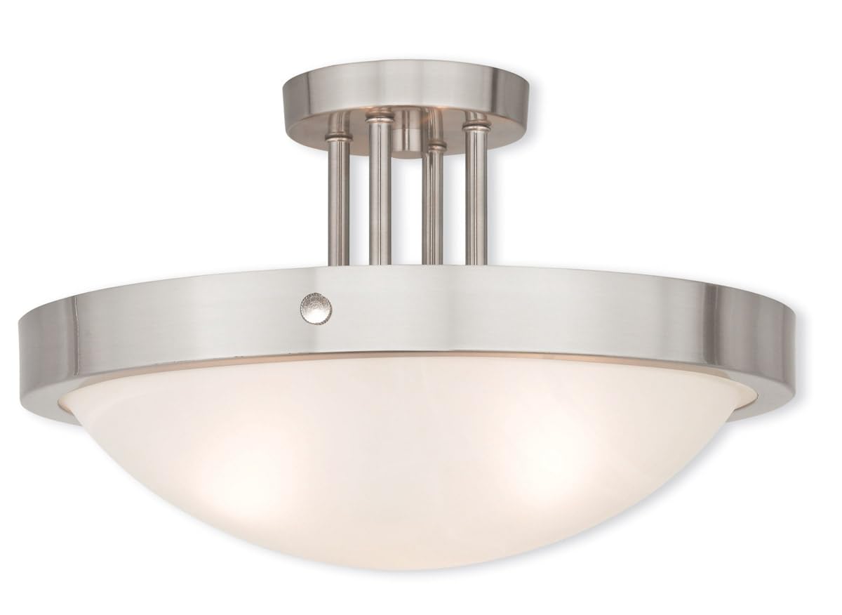 Livex Lighting 73956-91 Brushed Nickel Ceiling Light Fixture - Modern Flush Mount for Bedroom, Living Room & Hallway Lighting
