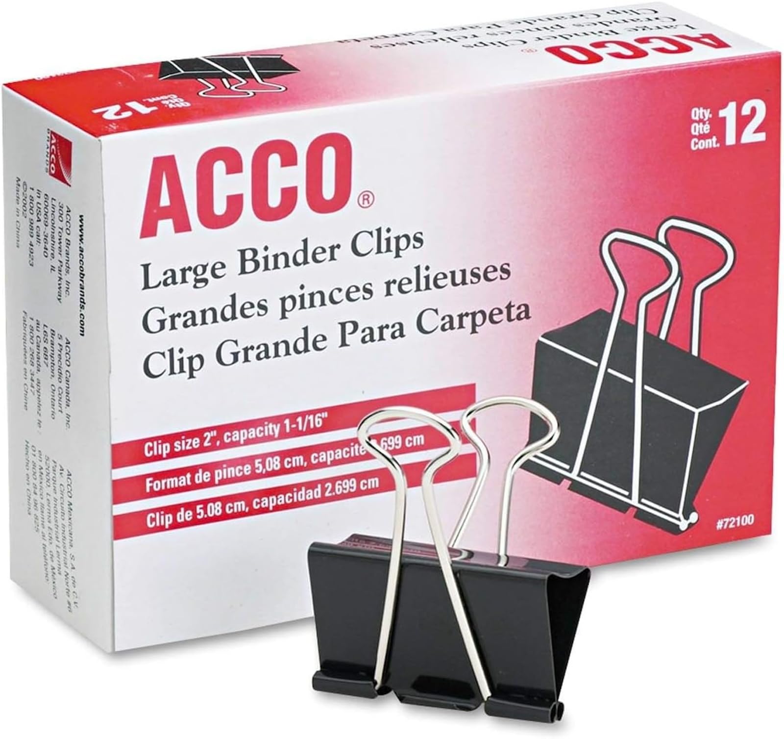 ACCO Premium Large Binder Clips - 12 Pack (1 Box) for Office, School & Home Organization | Heavy Duty Paper Clips for Documents, Files & Bulletin Boards