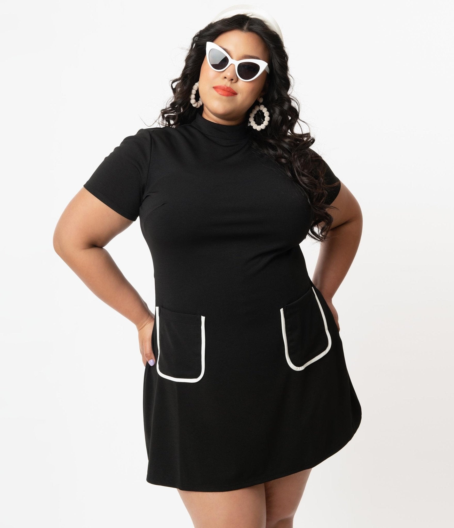 Smak Parlour Plus Size Black Mock Turtleneck Wave Maker Dress for Women | Elegant Bodycon Midi Dress for Curvy Figures | Perfect for Office, Party & Special Occasions
