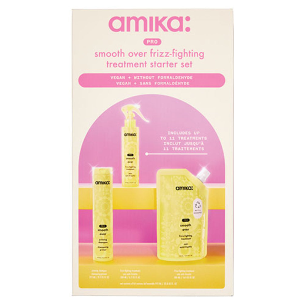 Amika Pro Smooth Over Starter Set - Keratin Smoothing Hair Care Kit for Frizz Control & Shine | Perfect for Salon-Quality Styling at Home
