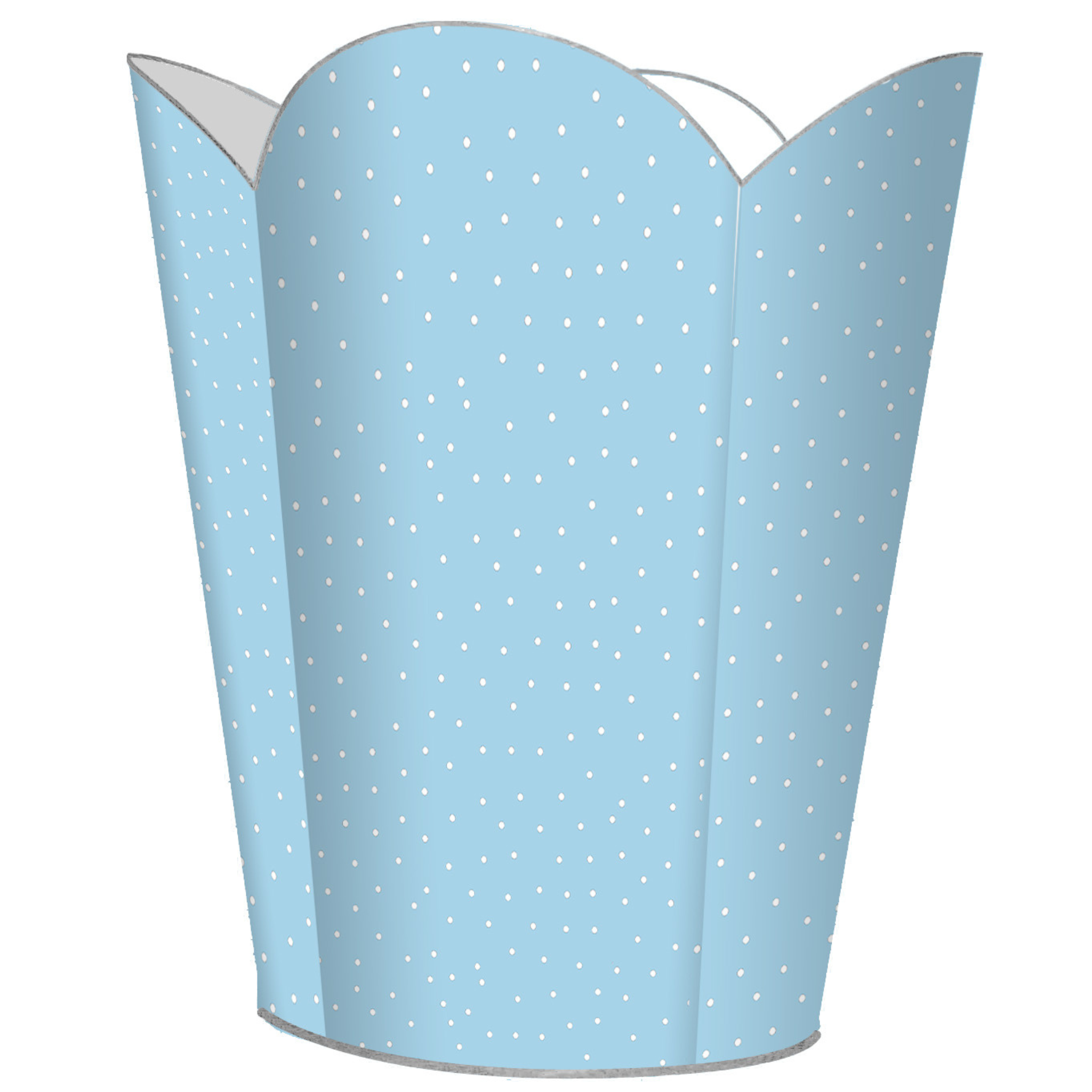 Blue Tiny Polka Dot Decoupage Wastebasket with Matching Tissue Box Cover - Stylish Small Trash Can for Bathroom, Bedroom, or Office Decor