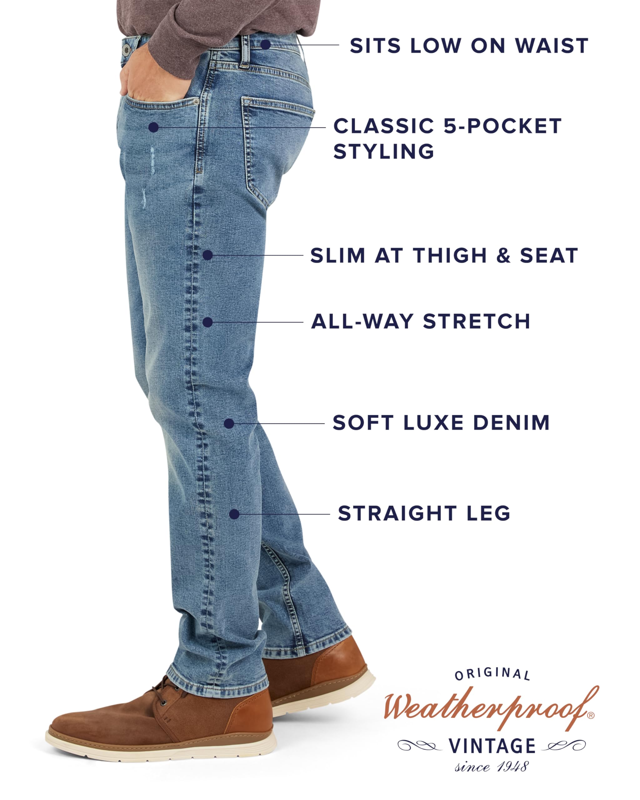 Vintage Men's Weatherproof Jeans | Super-Soft Stretch Denim Pants | Slim Fit Blue & Black Jeans for Casual Wear & Outdoor Activities