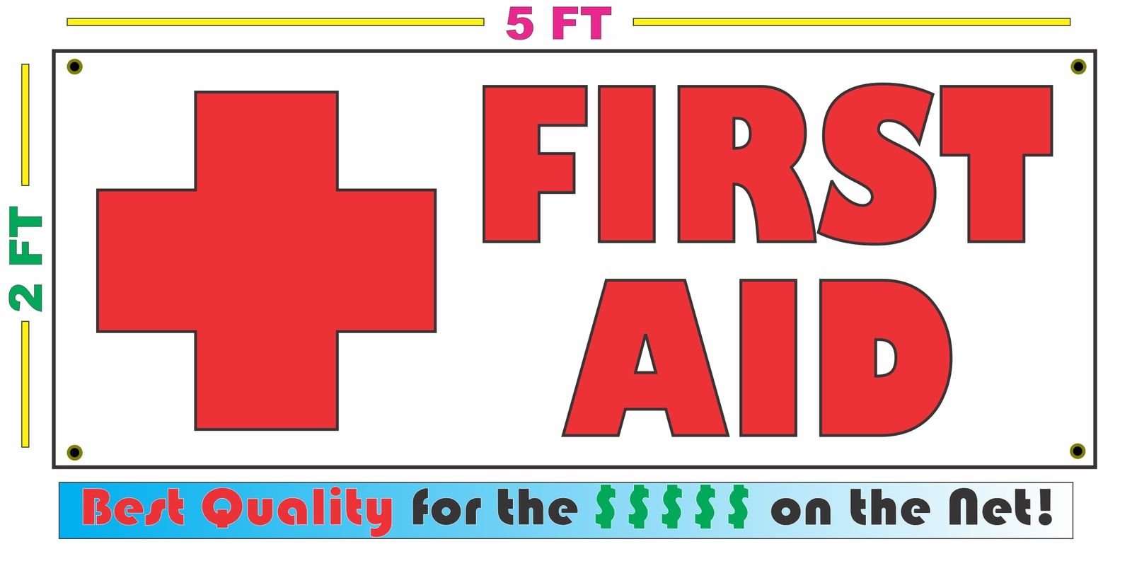 First Aid 2x5 Banner Sign - Emergency Safety Signage for Hospitals, Schools & Workplaces