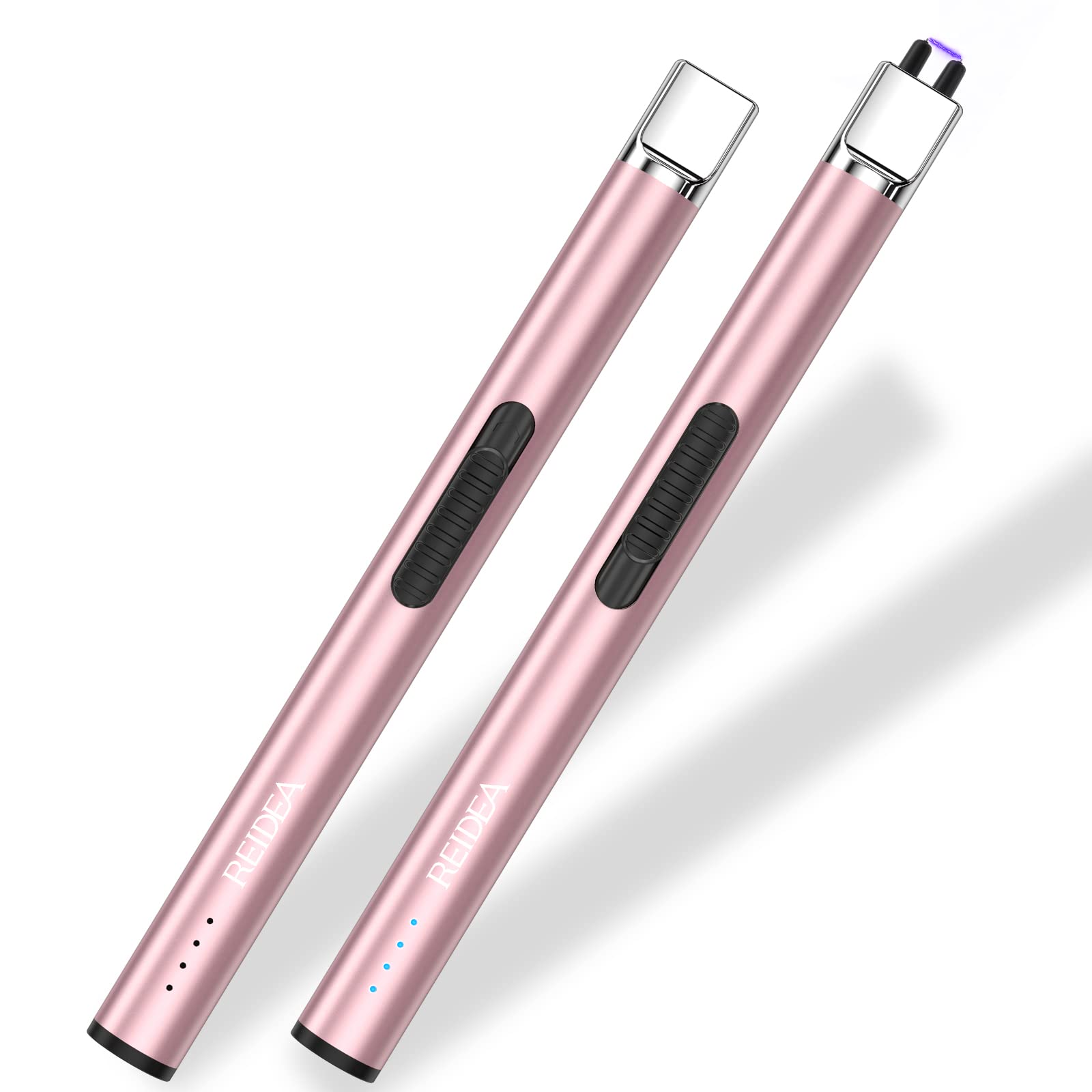 REIDEA S4 Pro USB Rechargeable Electric Lighter 2 Pack - Windproof Arc Plasma Lighter with Safety Lock & LED Battery Indicator - Perfect for Candles, Camping, BBQ, Fireworks (Rose Gold)