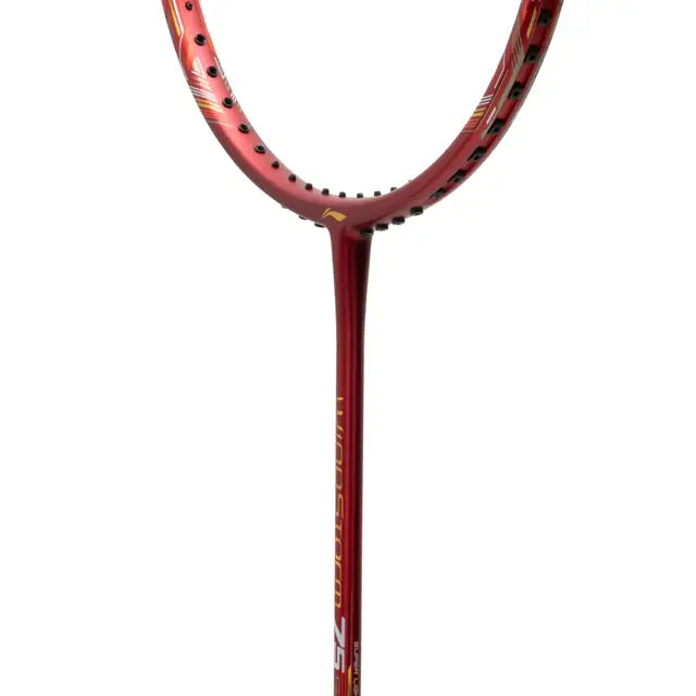 Li Ning Windstorm 75S Red/Gold/White Prestrung Badminton Racket - Professional Carbon Fiber Shuttlecock Racket for Smash & Defense | Perfect for Tournaments & Training | Made in China