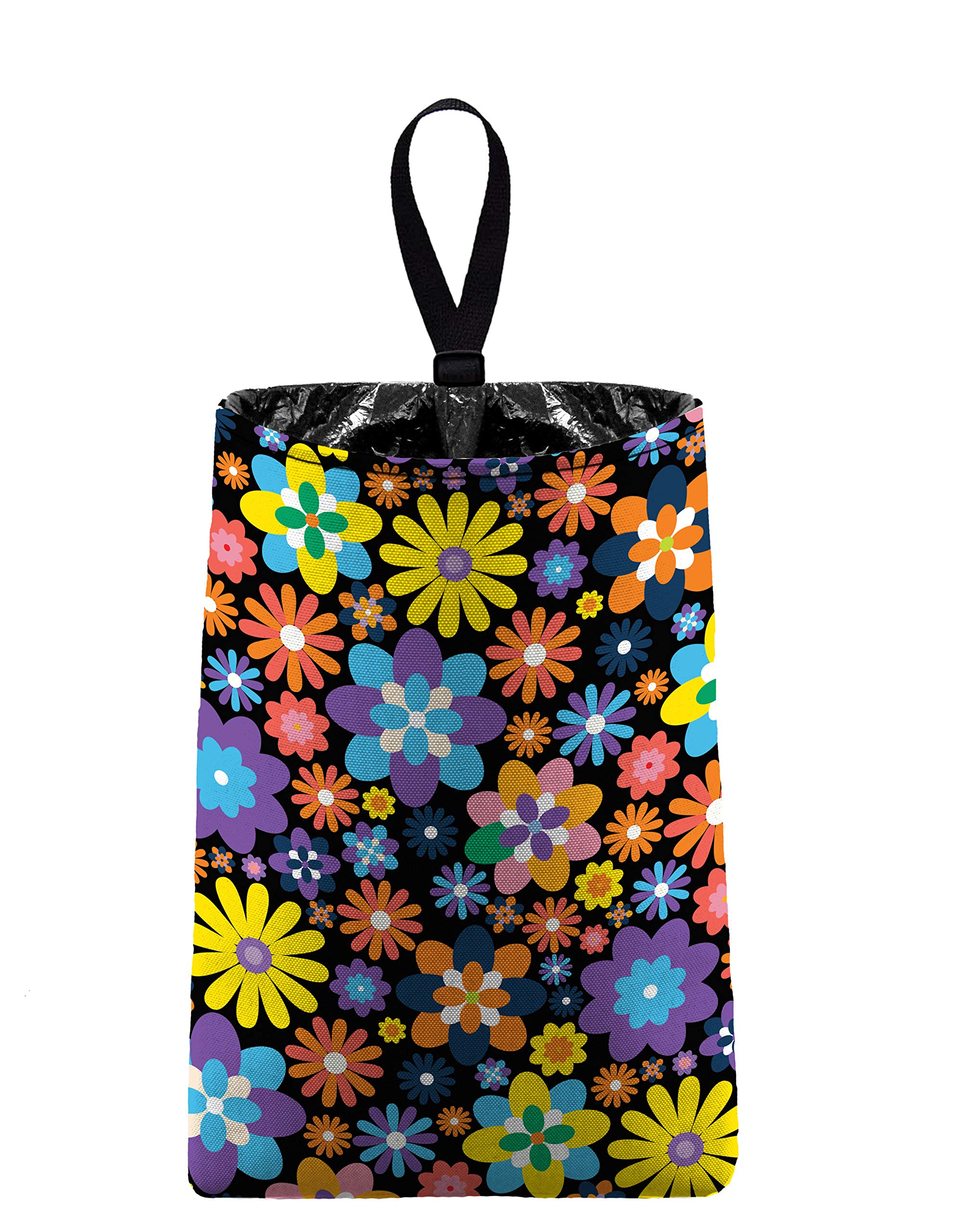 Flower Power Car Trash Bag - Purple Hippy Floral Auto Litter Garbage Can for Vehicles | Eco-Friendly Car Organizer for Road Trips & Daily Commutes