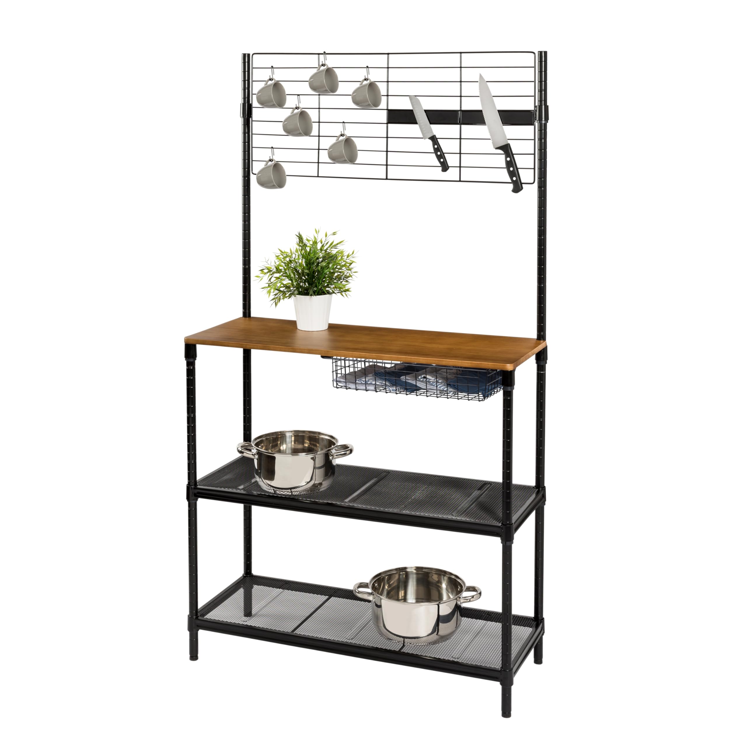 Honey-Can-Do Black Kitchen Bakers Rack - Heavy Duty 450 lbs Capacity - Perfect for Organizing Baking Supplies, Cookware & Small Appliances in Home Kitchen or Bakery
