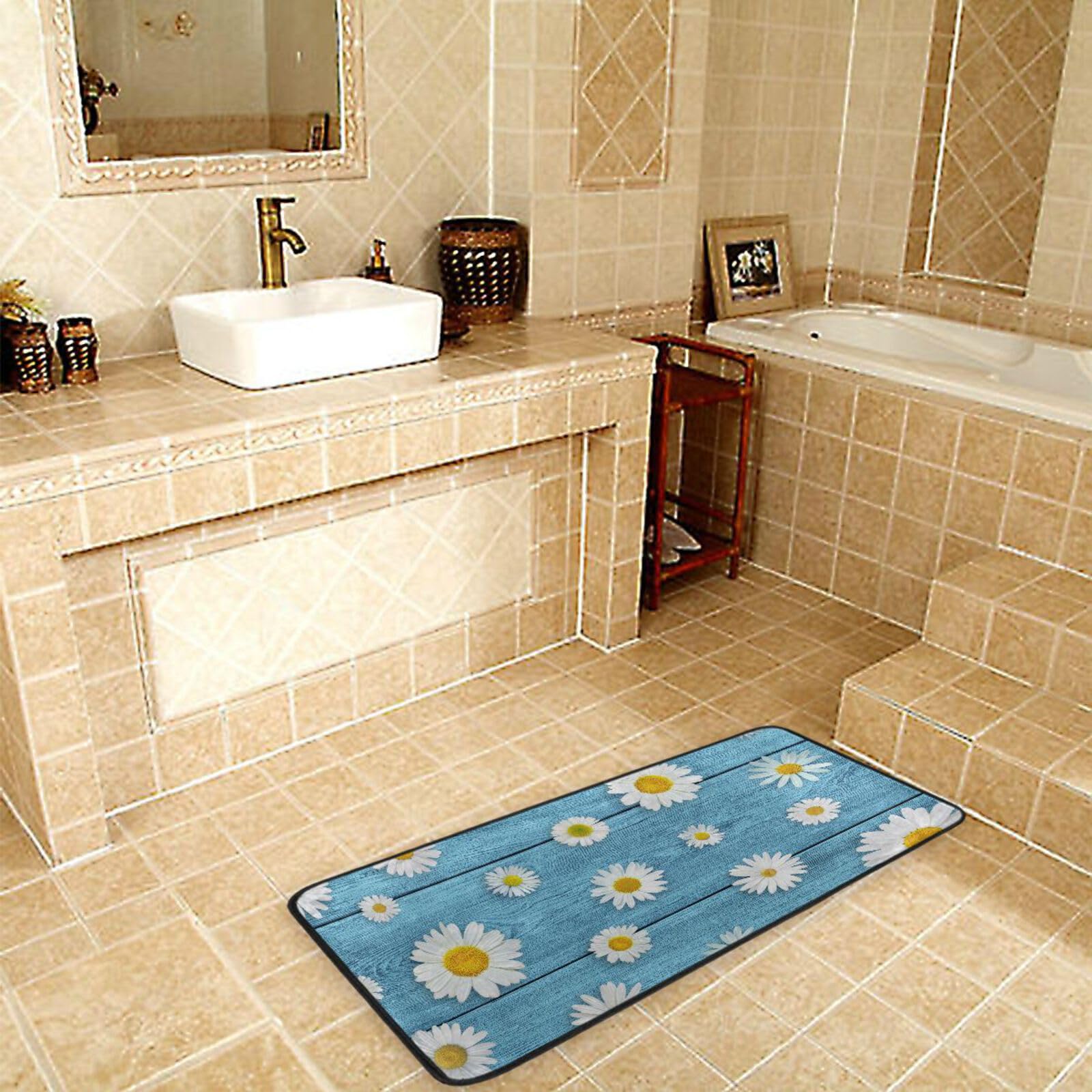 Non-Slip Daisy Print Kitchen Rug with Memory Foam Cushion - 39