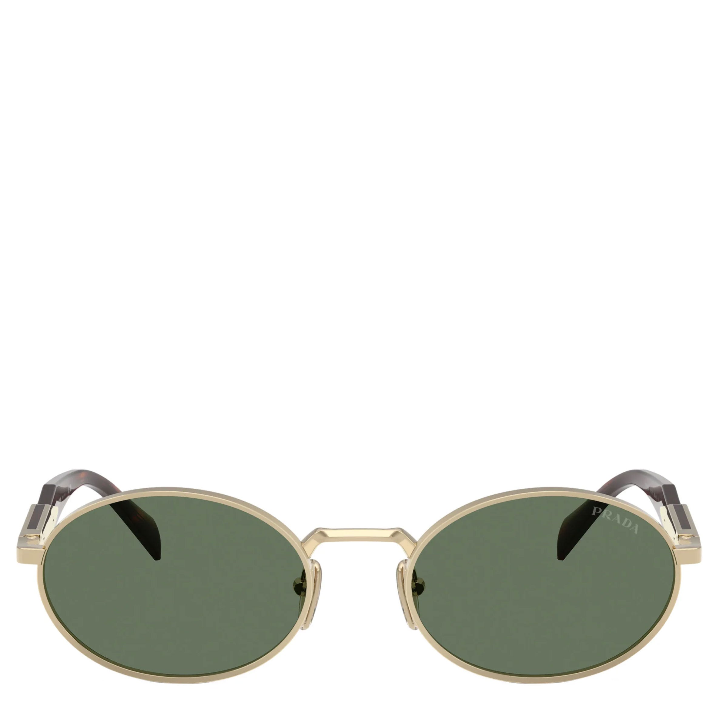 PRADA PR65ZS Metal Oval Sunglasses for Women & Men - Gold Frame with Green Lenses - UV Protection - Luxury Fashion Sunglasses for Beach, Driving & Outdoor Activities