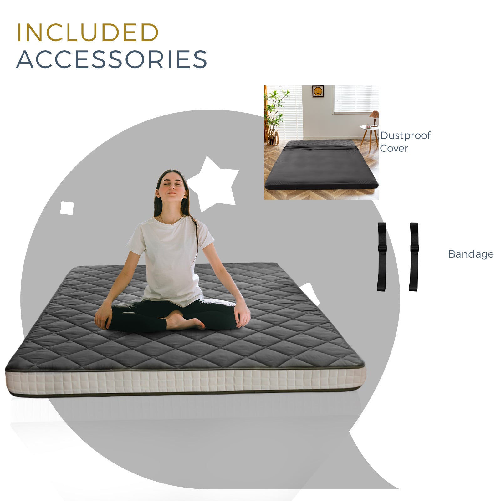 MAXYOYO 6-Inch Extra Thick Floor Futon Mattress with Diamond Quilting - Dark Grey - Foldable Guest Bed for Small Spaces, Dorm Room, or Camping